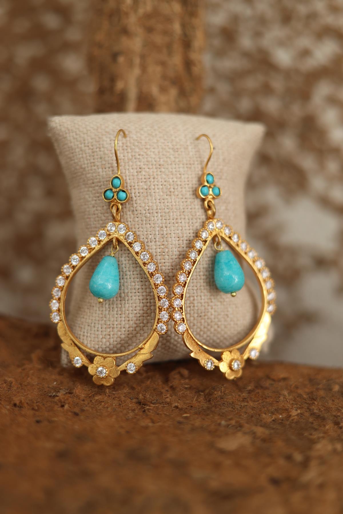 Natural Stone Gold Plated Earrings