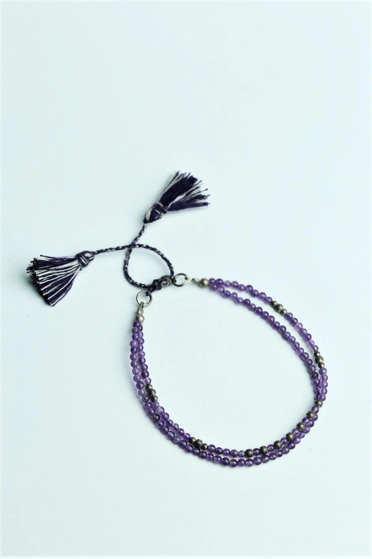 Püskül Detaylı Ametist Tasarım Bileklik - Şaman Butik Püskül Detaylı Ametist Tasarım Bileklik