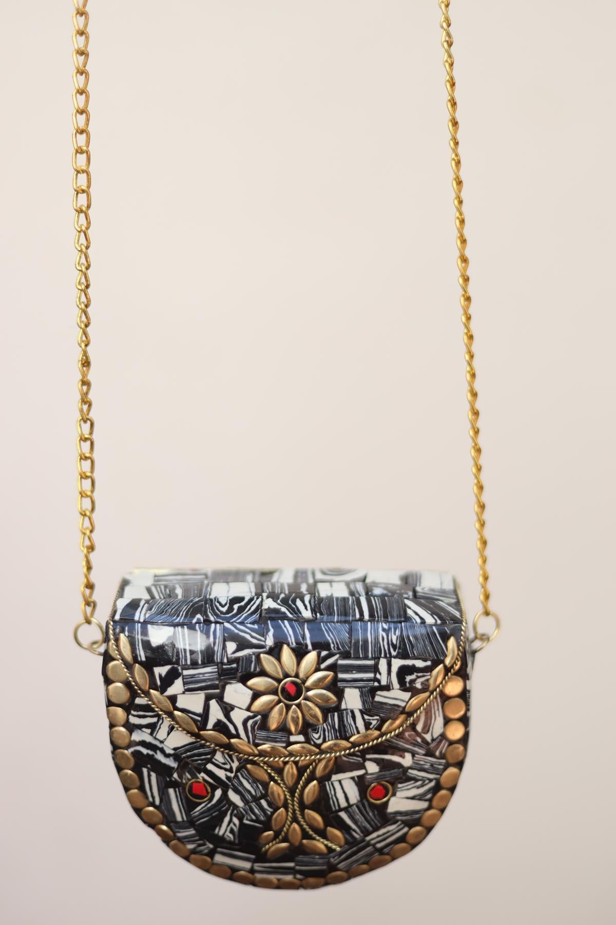 Black Stone Detailed Special Design Elegant Bag