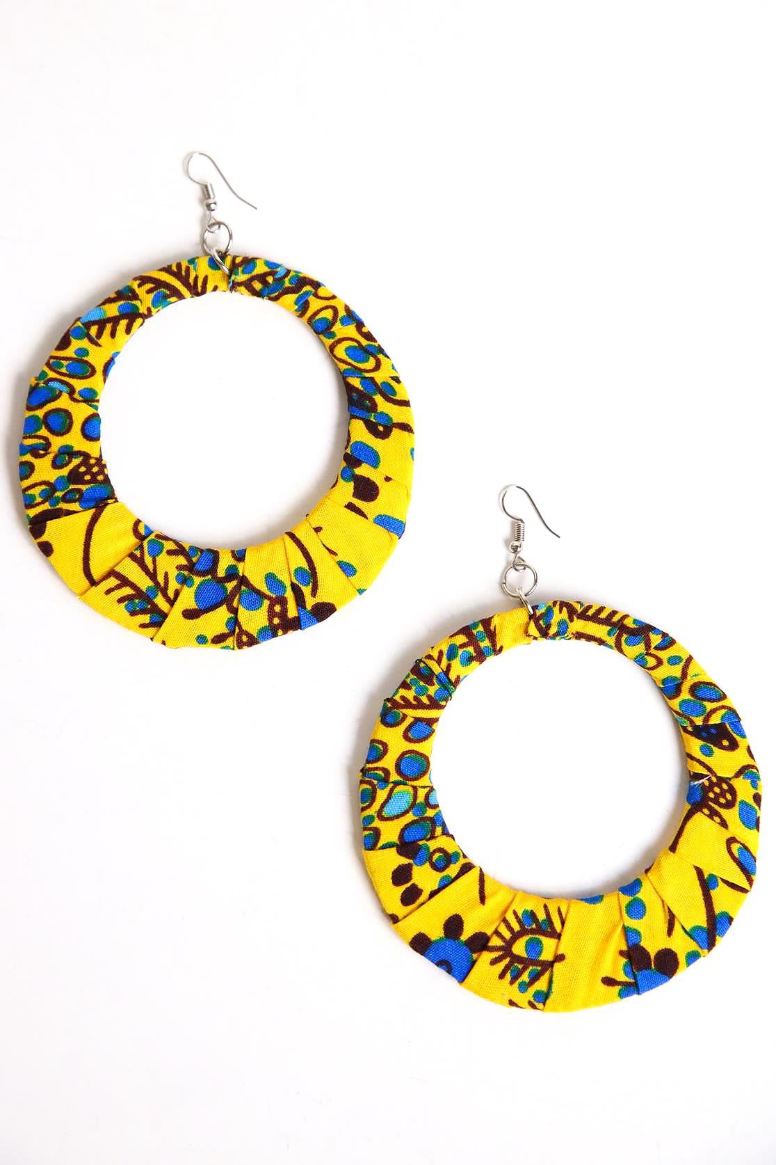 Desenli Kumaş Tasarım Yuvarlak Küpe - Şaman Butik Desenli Kumaş Tasarım Yuvarlak Küpe