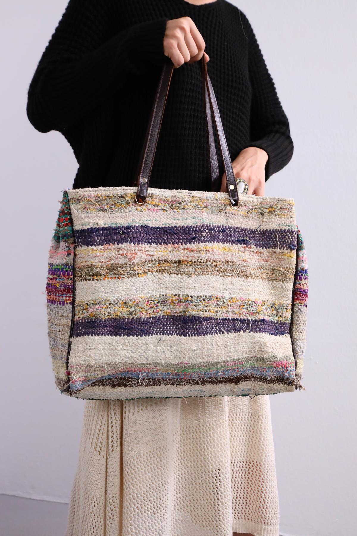  Renkli El Yapımı Dokuma Kilim Büyük Çanta