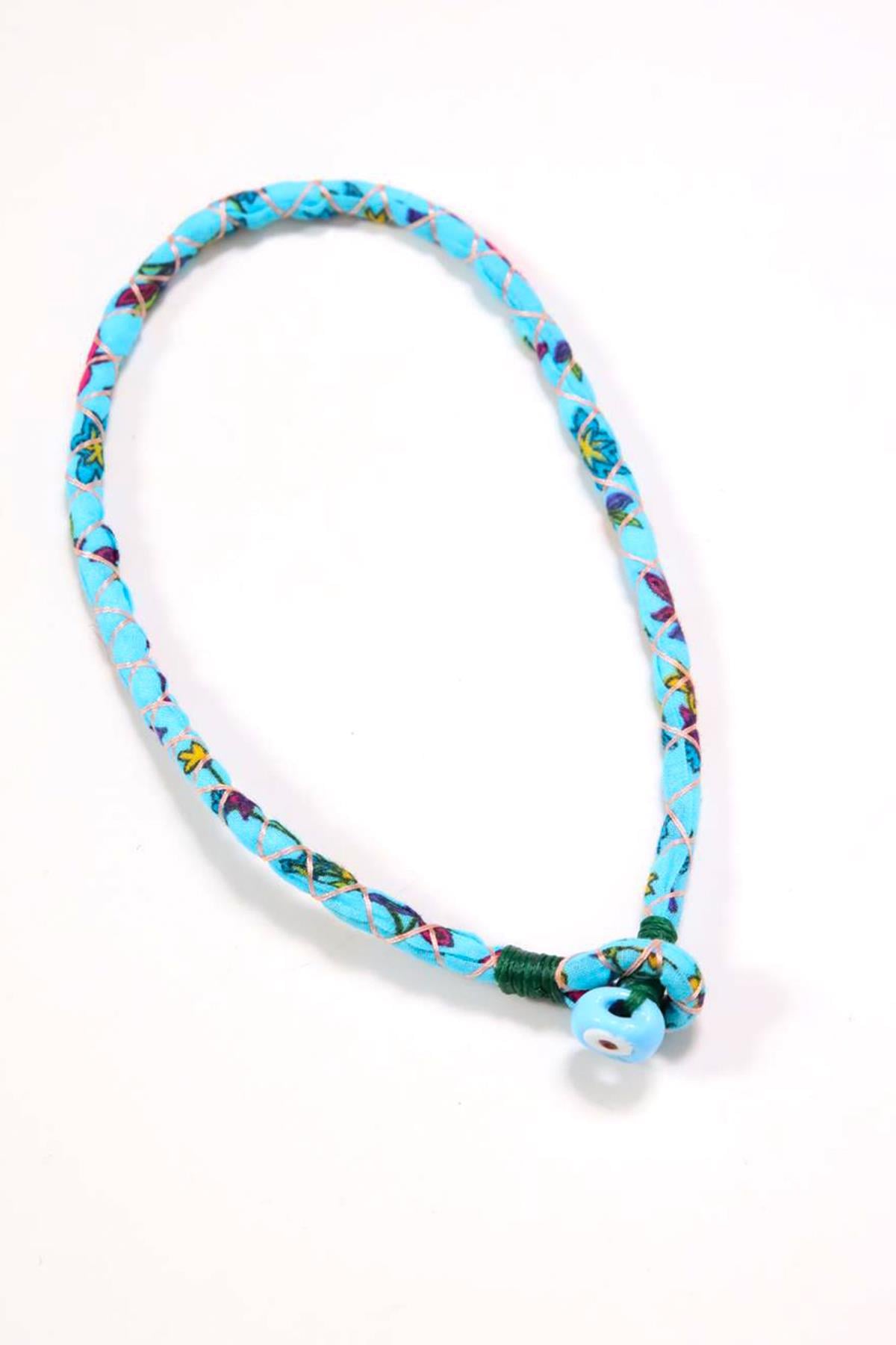 Turkuaz El Yapımı Kumaş Kolye