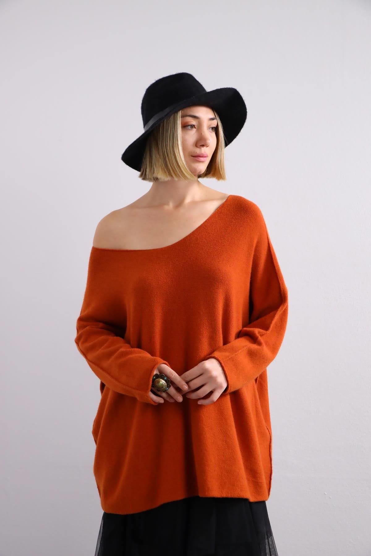 Kiremit Rengi Yumuşak Doku Salaş Bluz - Şaman Butik Kiremit Rengi Yumuşak Doku Salaş Bluz