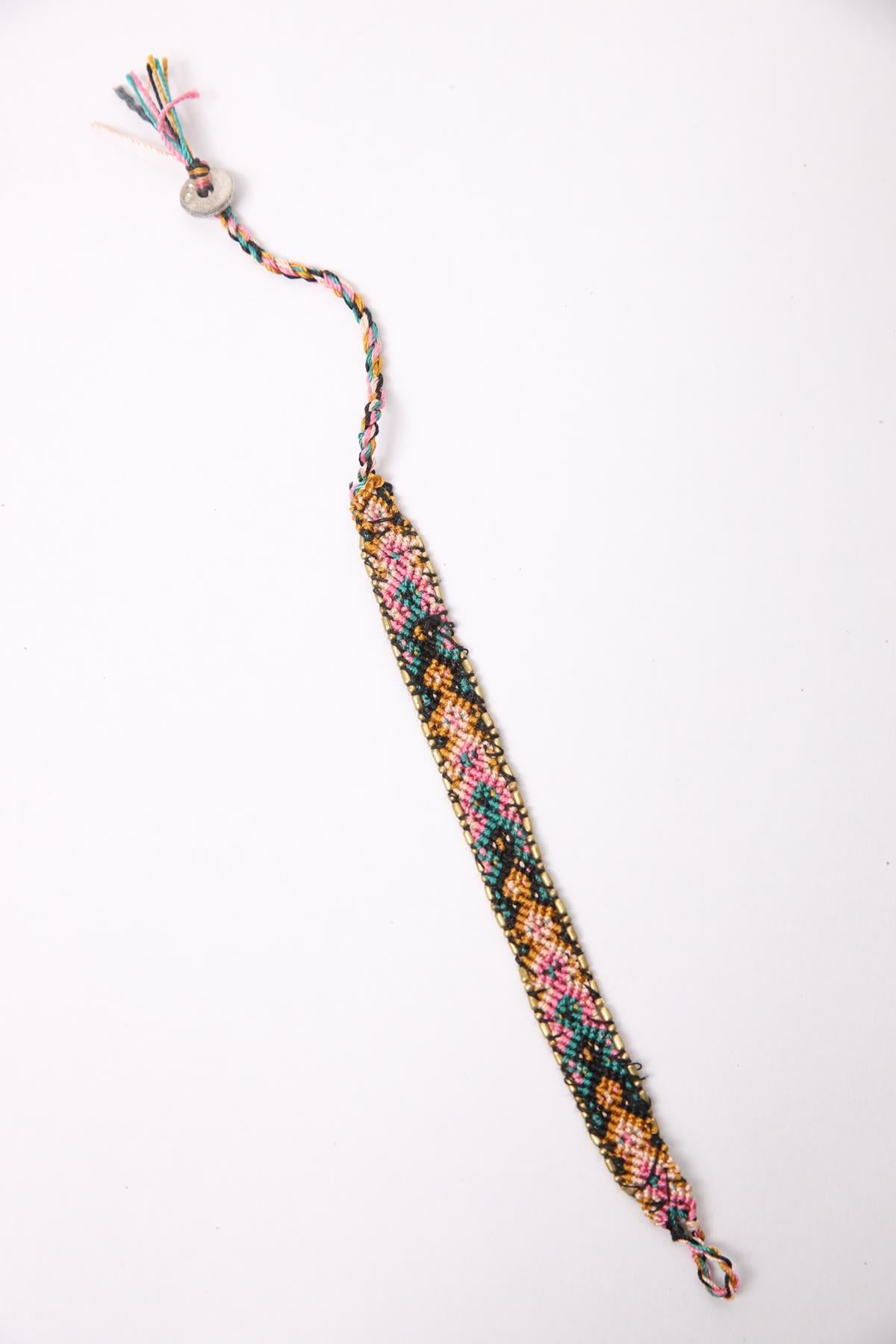 Renkli Örgü Tasarım Bronz Parçalı Bileklik