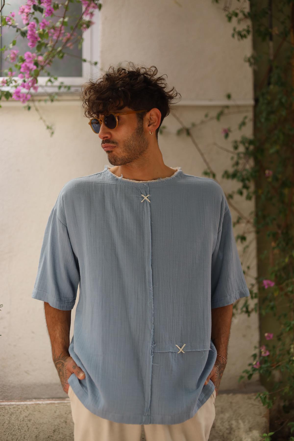 Indigo Blue Stitched Men's T-Shirt