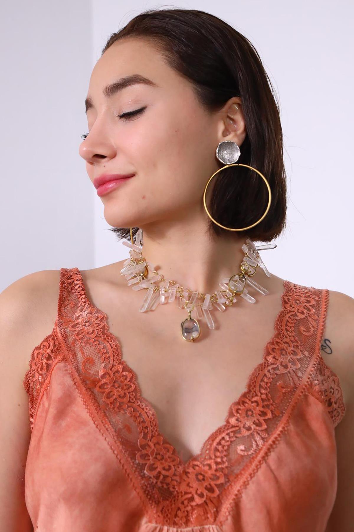  Pembe Kuvars El Yapımı Tasarım Kolye