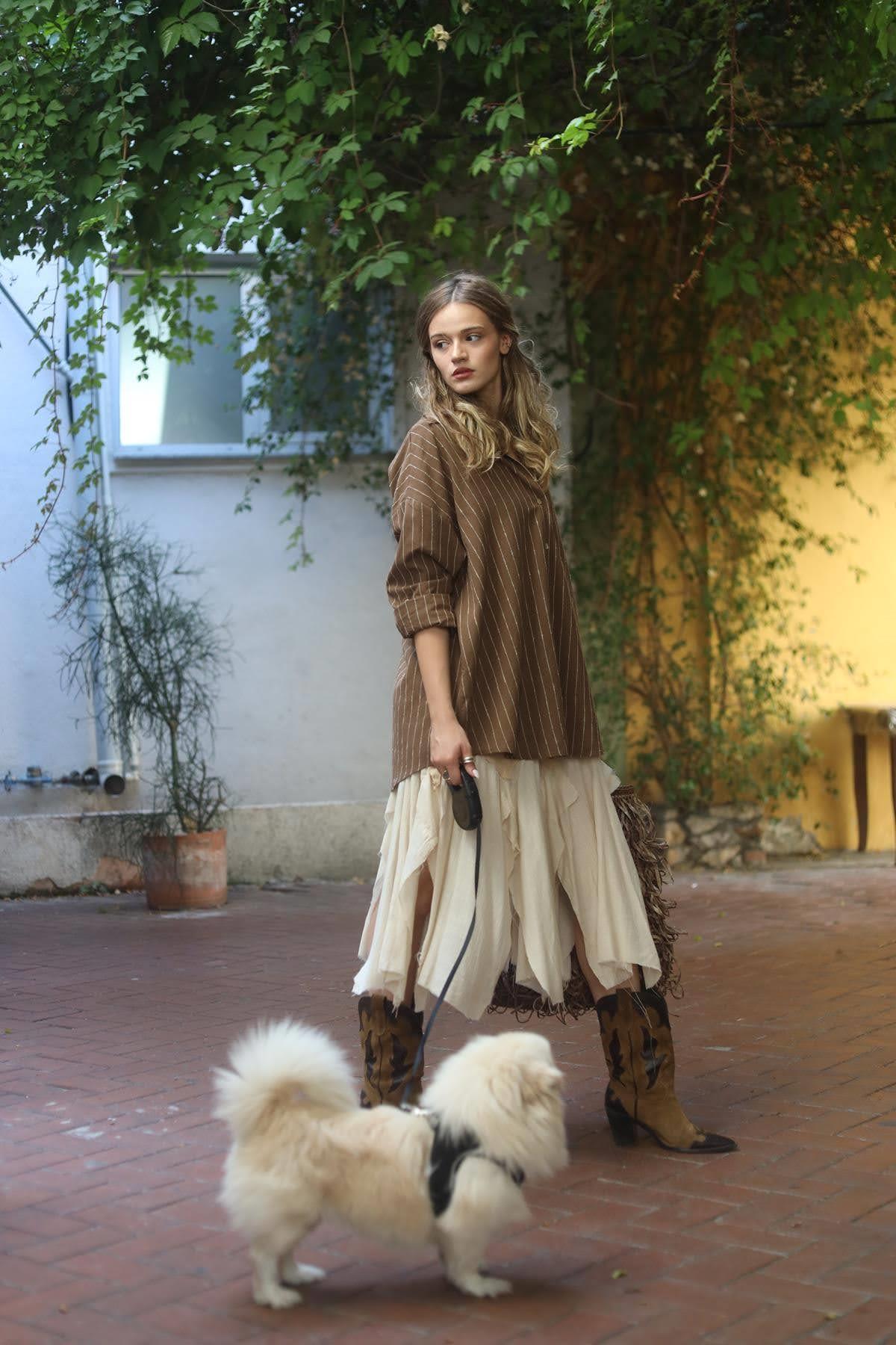 Brown Striped Linen Shirt