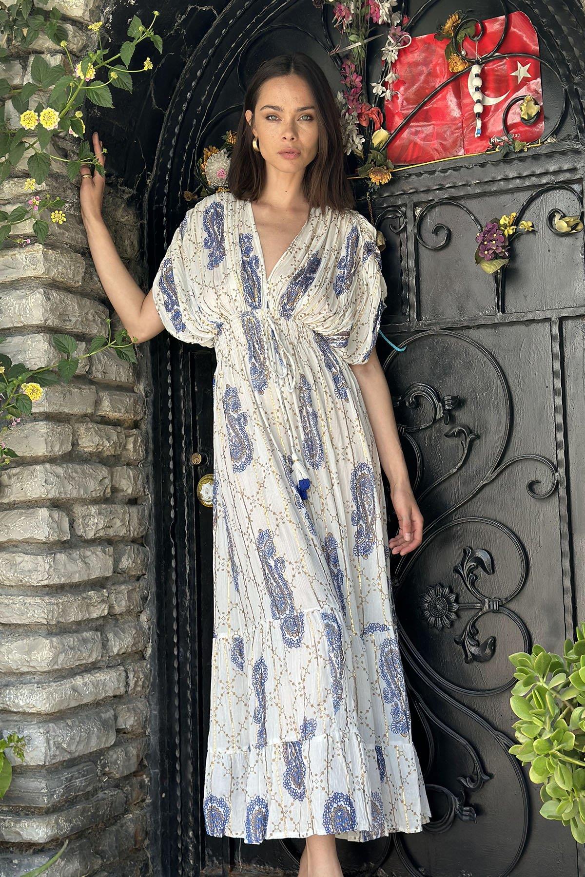 White Patterned Gimped Dress