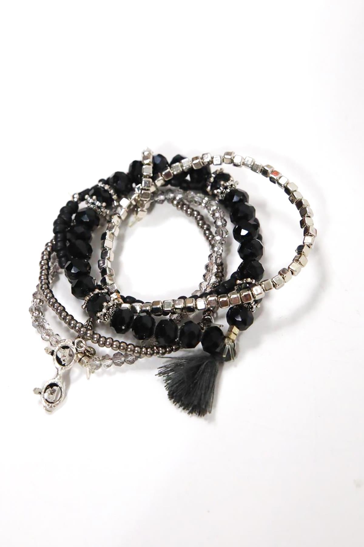 Püskül Detaylı Renkli Doğal Taş Çoklu Bileklik - Şaman Butik Püskül Detaylı Renkli Doğal Taş Çoklu Bileklik