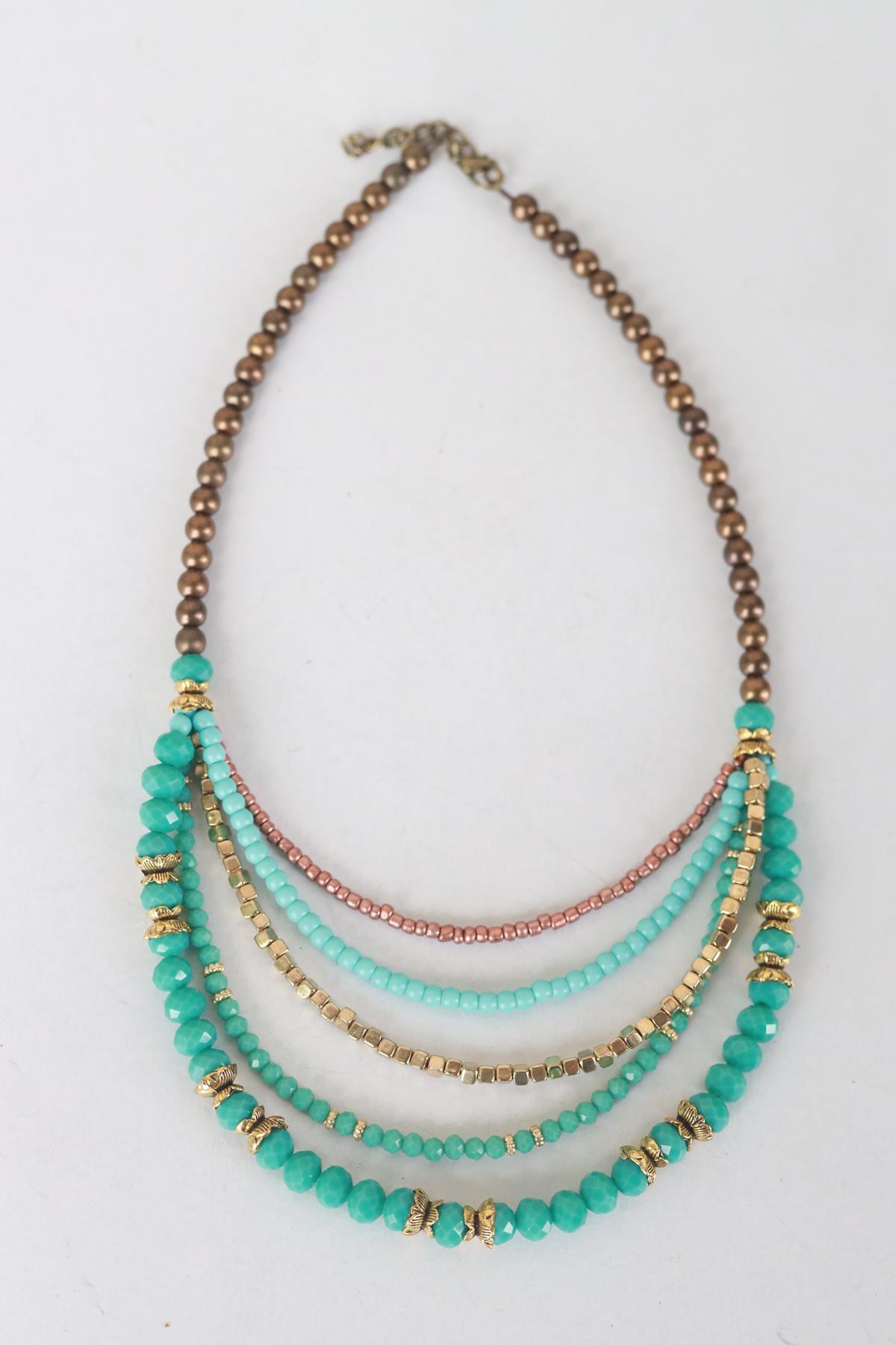 Turkuaz Taşlı Çoklu Kolye