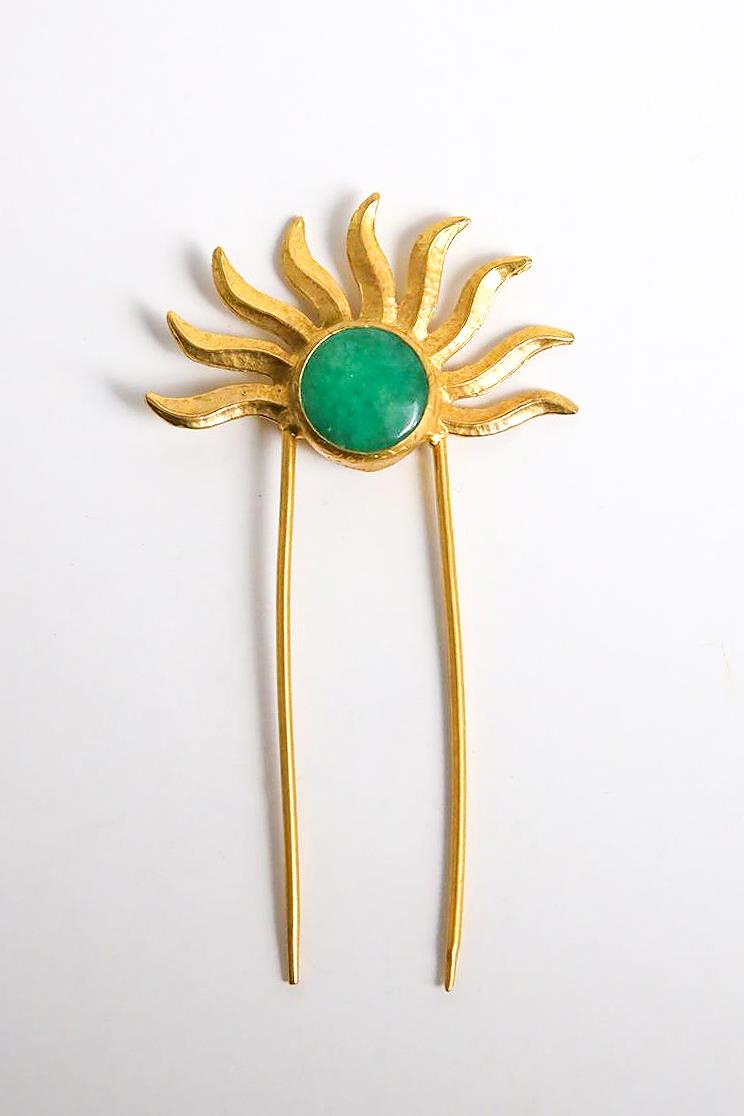  Yarım Güneş Tasarım Turkuaz Taşlı Toka