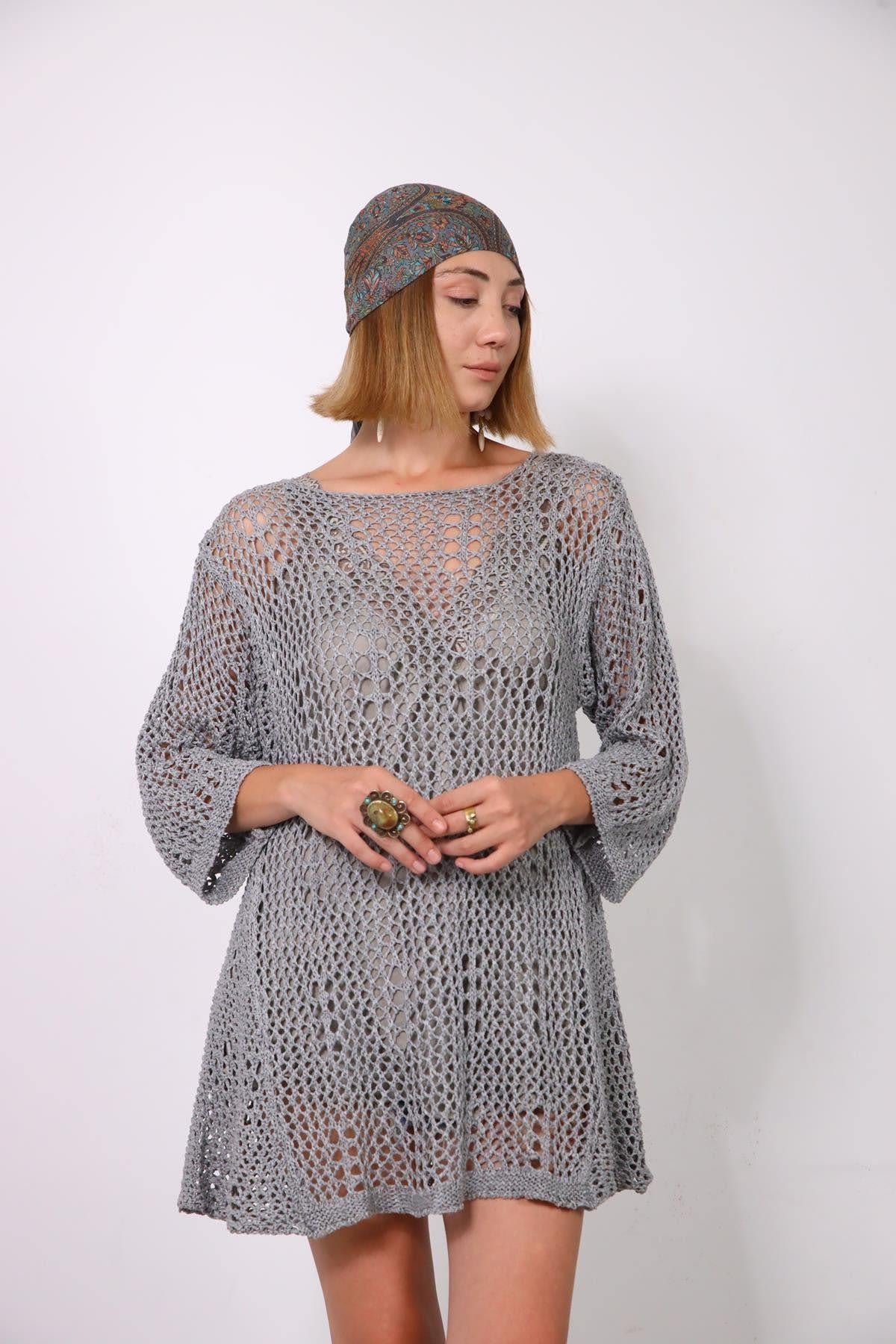 Gri Lase Triko Bluz - Şaman Butik Gri Lase Triko Bluz