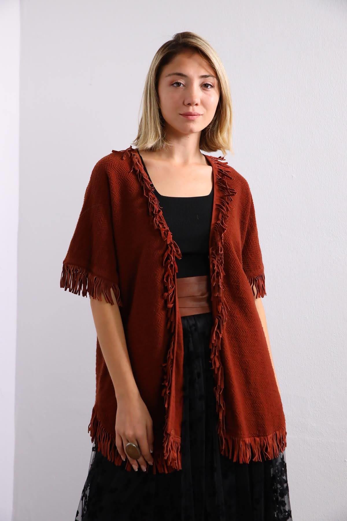 Acı Kahve Tek Düğme Püsküllü Ceket - Şaman Butik Acı Kahve Tek Düğme Püsküllü Ceket