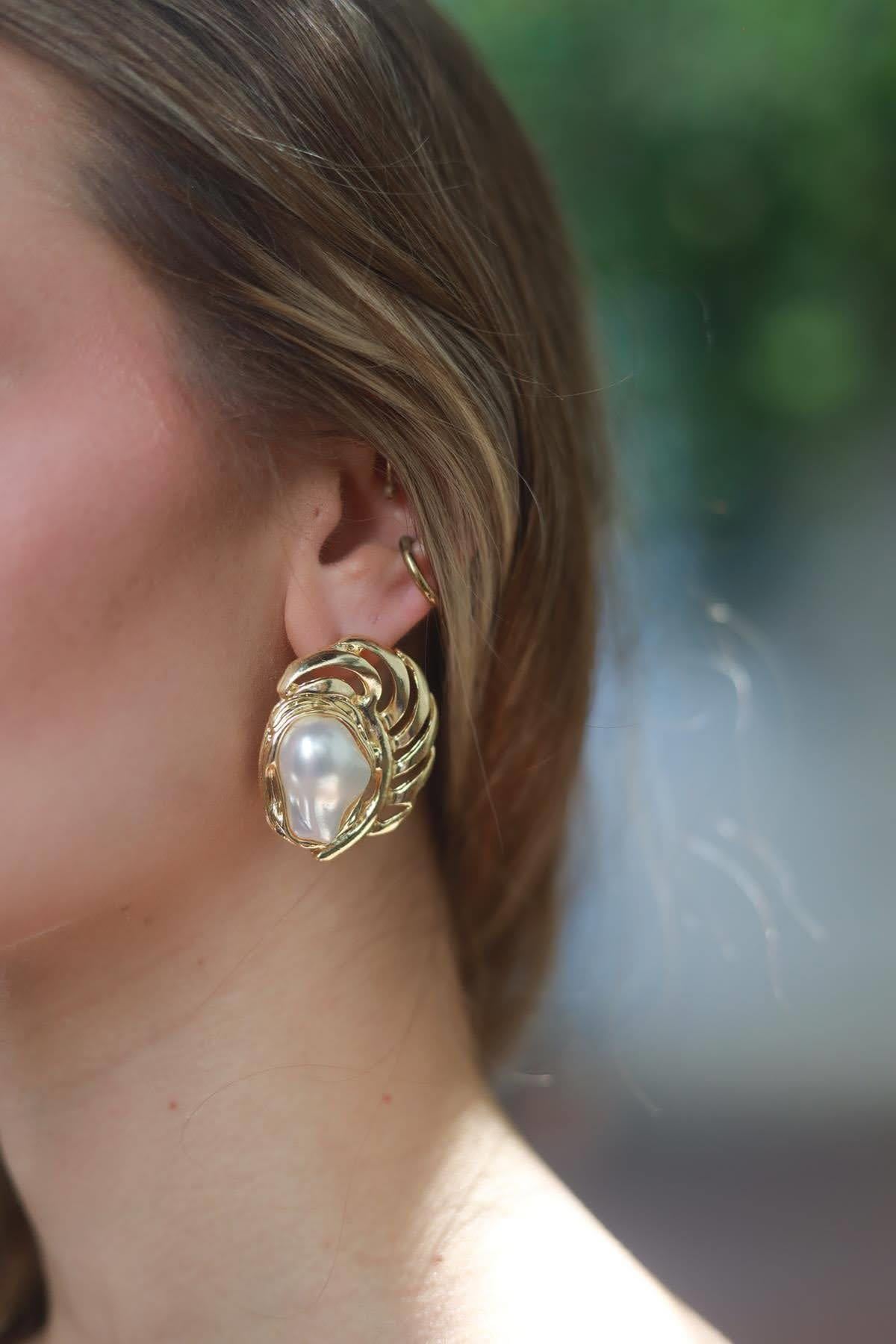 Gold Color Pearl Detailed Earrings