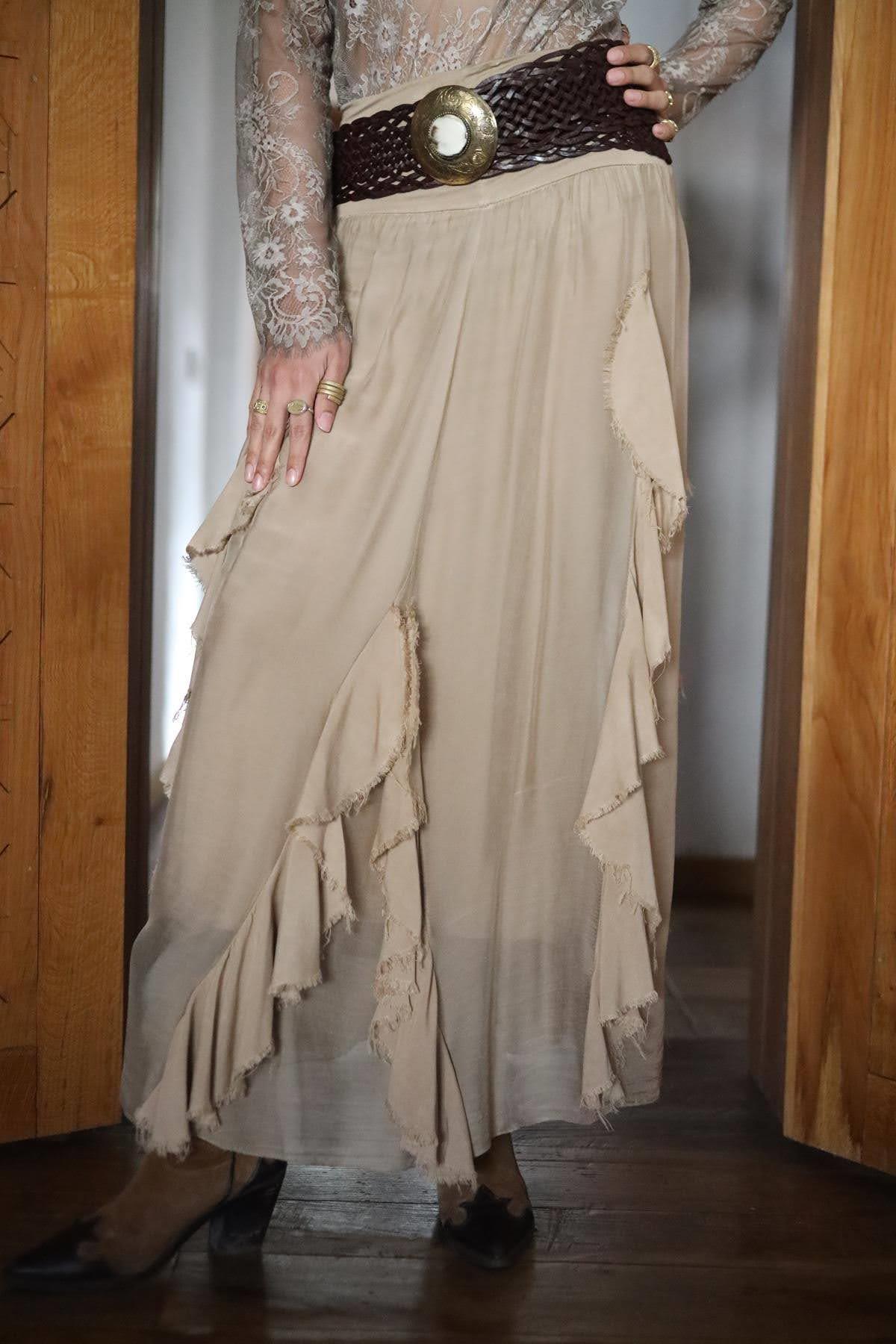 Camel Rengi Volanlı İpek Etek