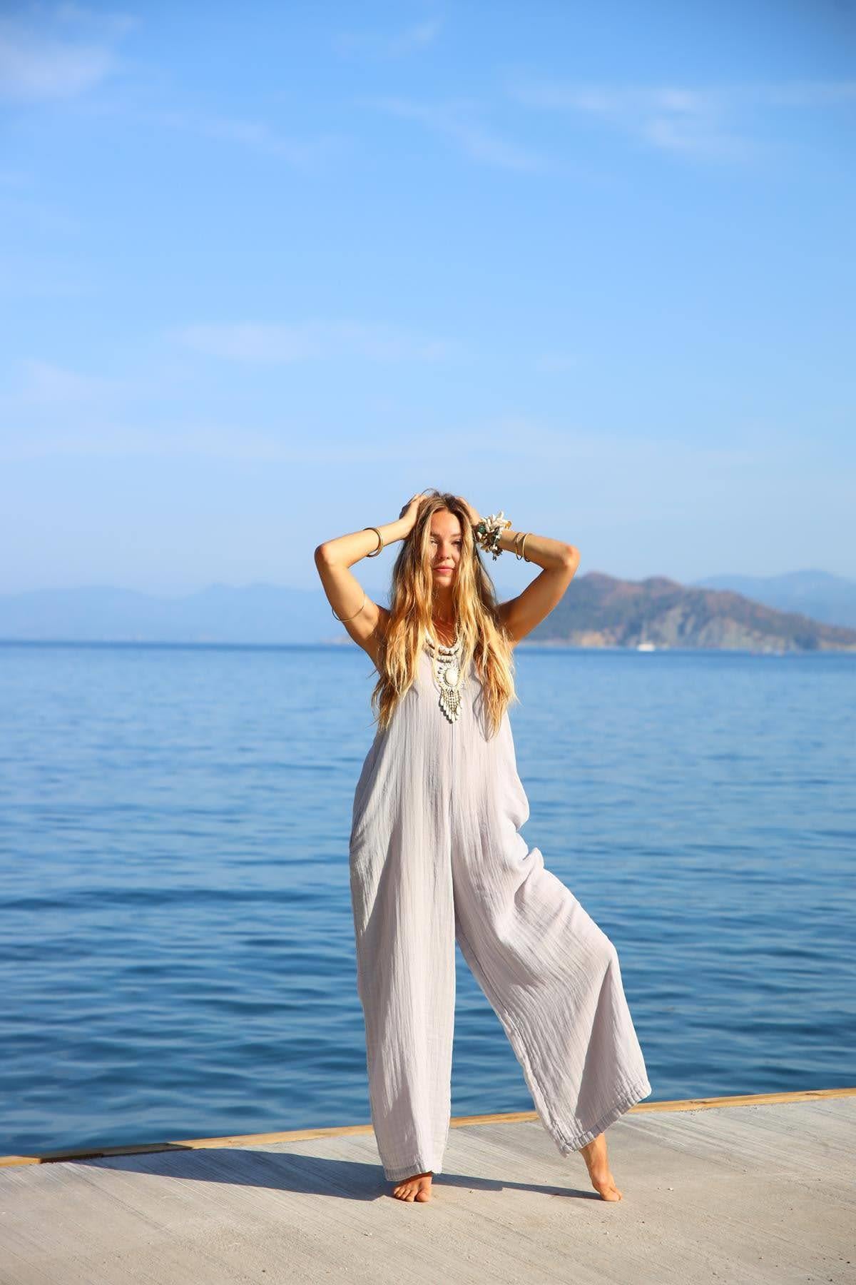  Gri Askılı Salaş Müslin Tulum