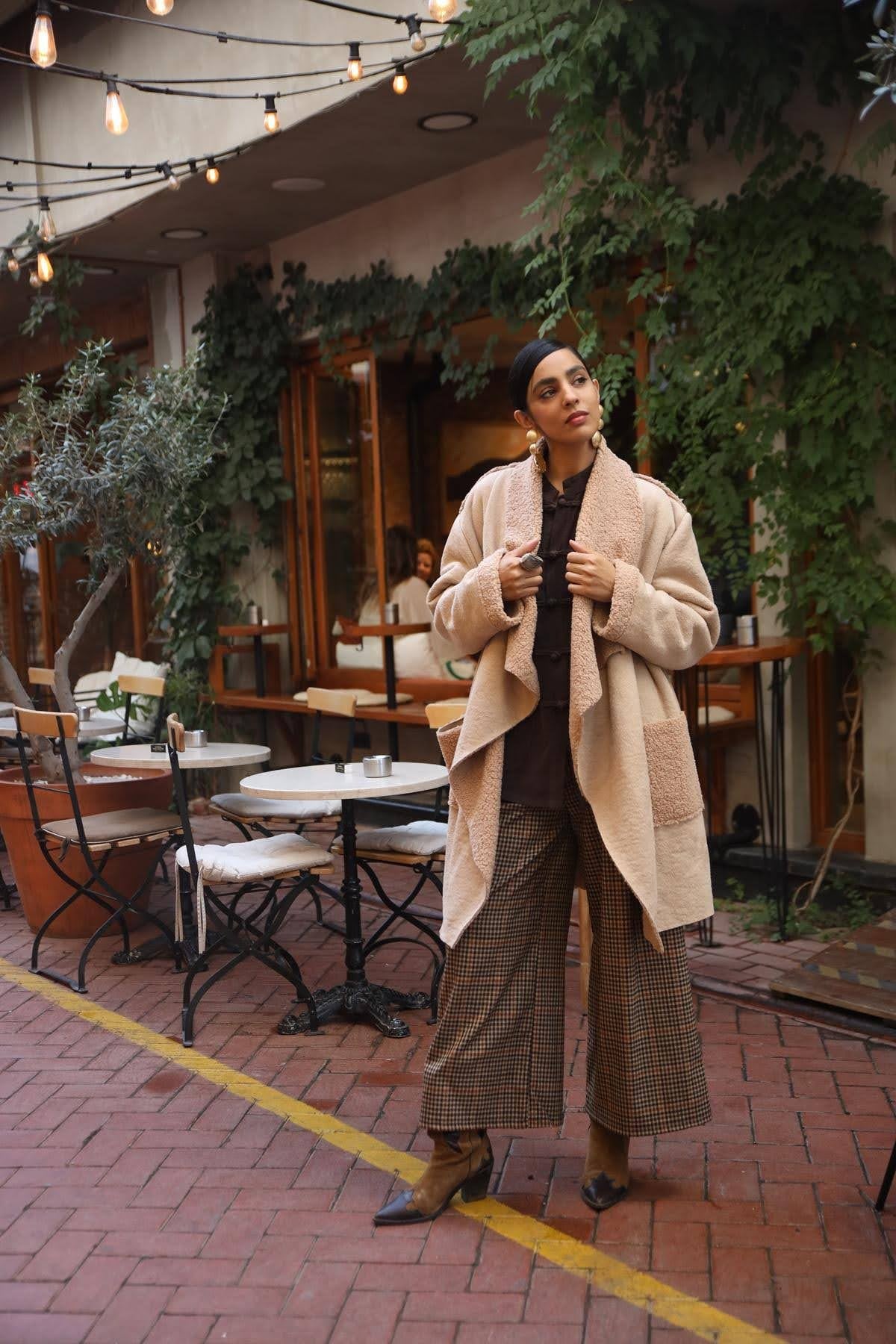 Camel Rengi Kürk Detaylı Cepli Süet Kaban