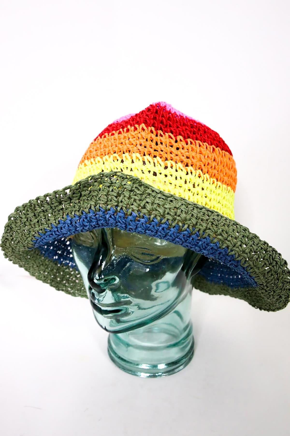 Renkli El Örgülü Hasır Şapka
