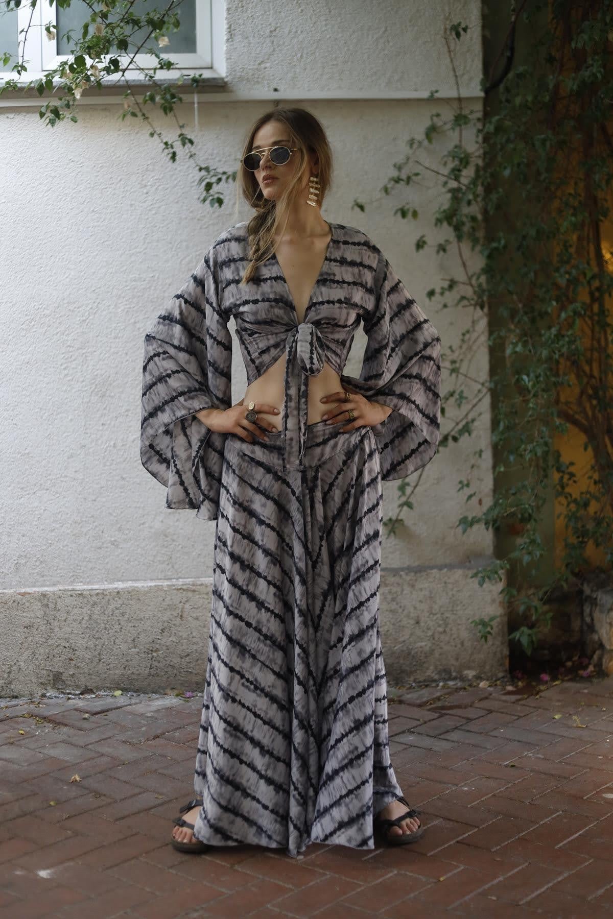 Gri Desenli İpek Pantolon Etek