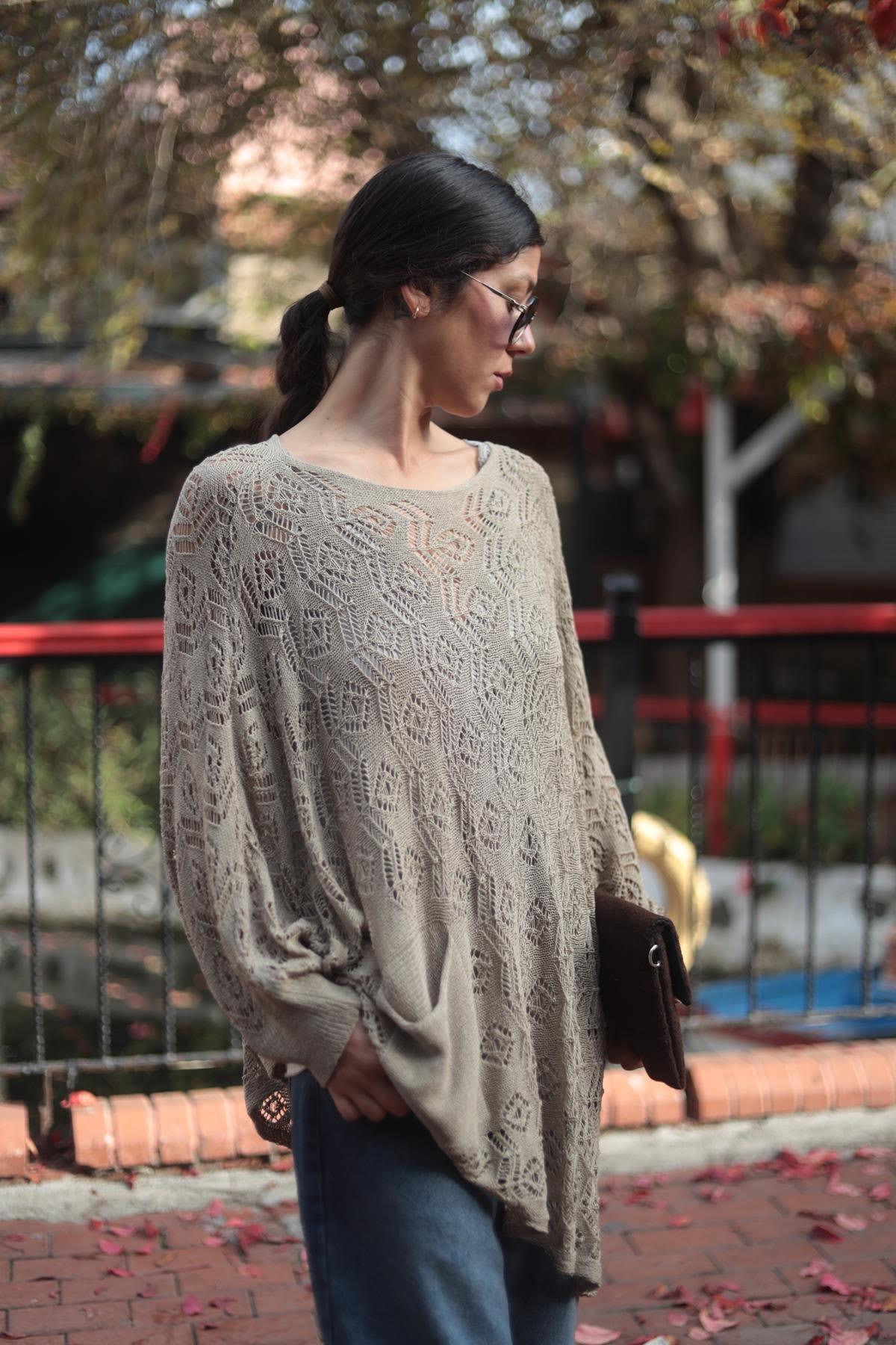 Vizon Rengi Yarasa Kol Ajurlu Tunik