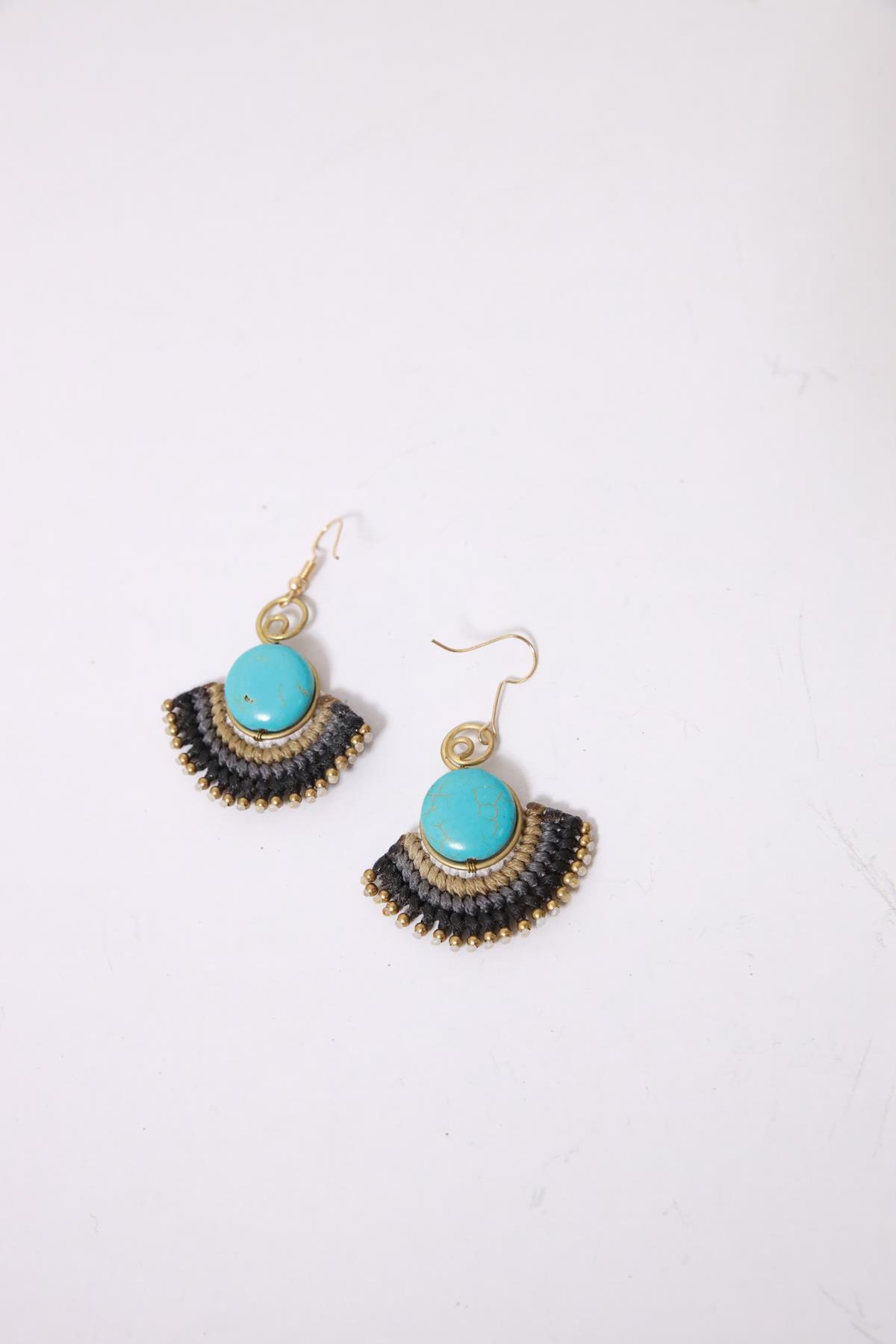  Turkuaz Taşlı Örgü Tasarım Küpe