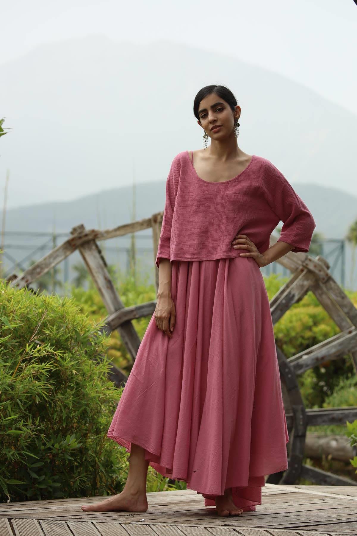 Gül Kurusu Askılı Bluz Detaylı Elbise