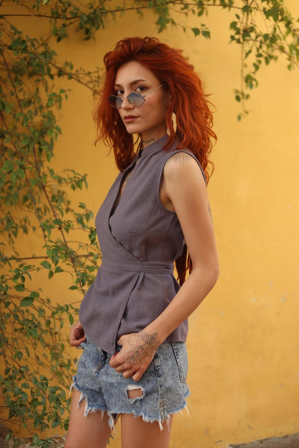 Smoked Tie Detail Double Breasted Vest