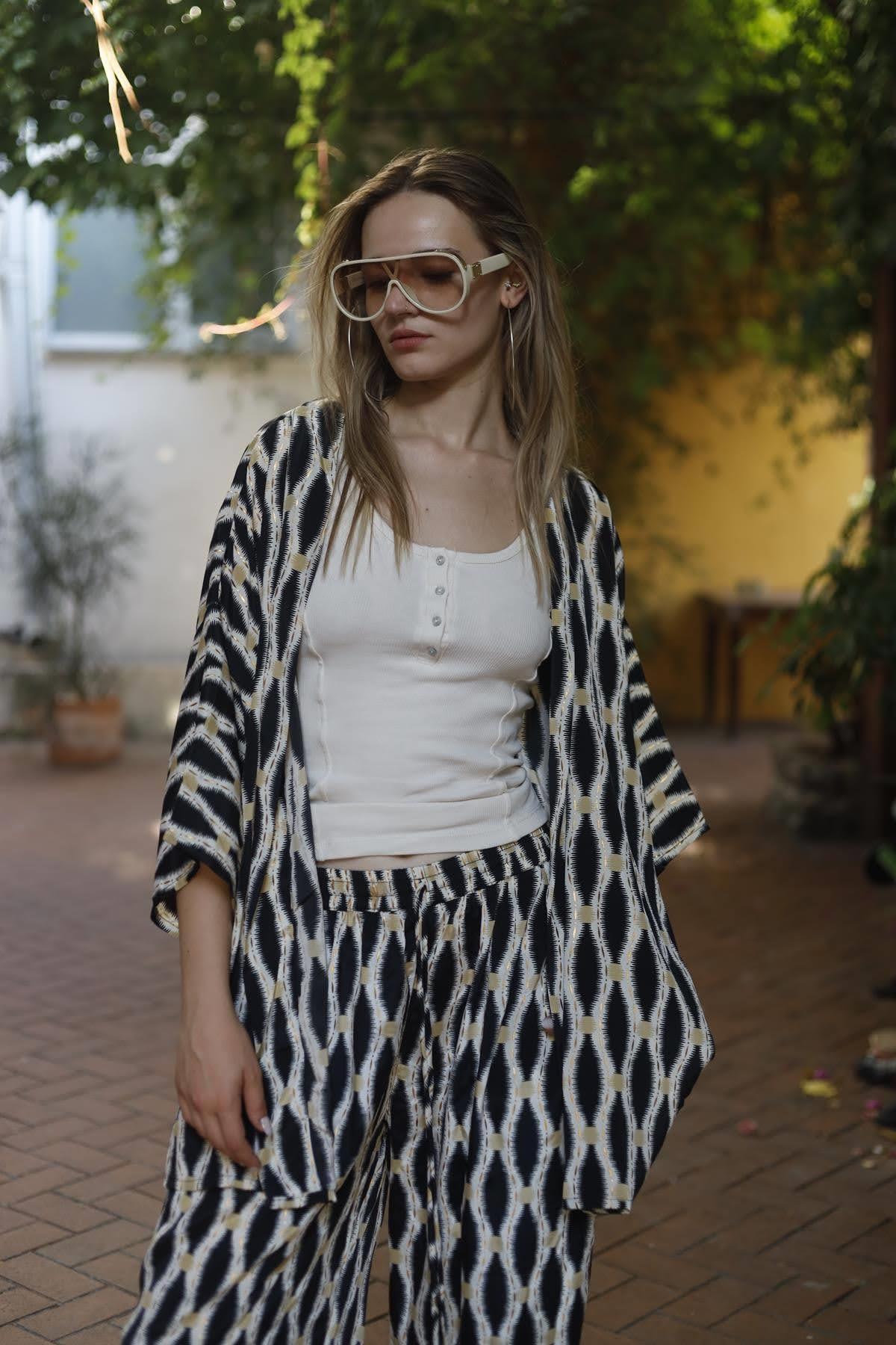 Black Patterned Short Caftan