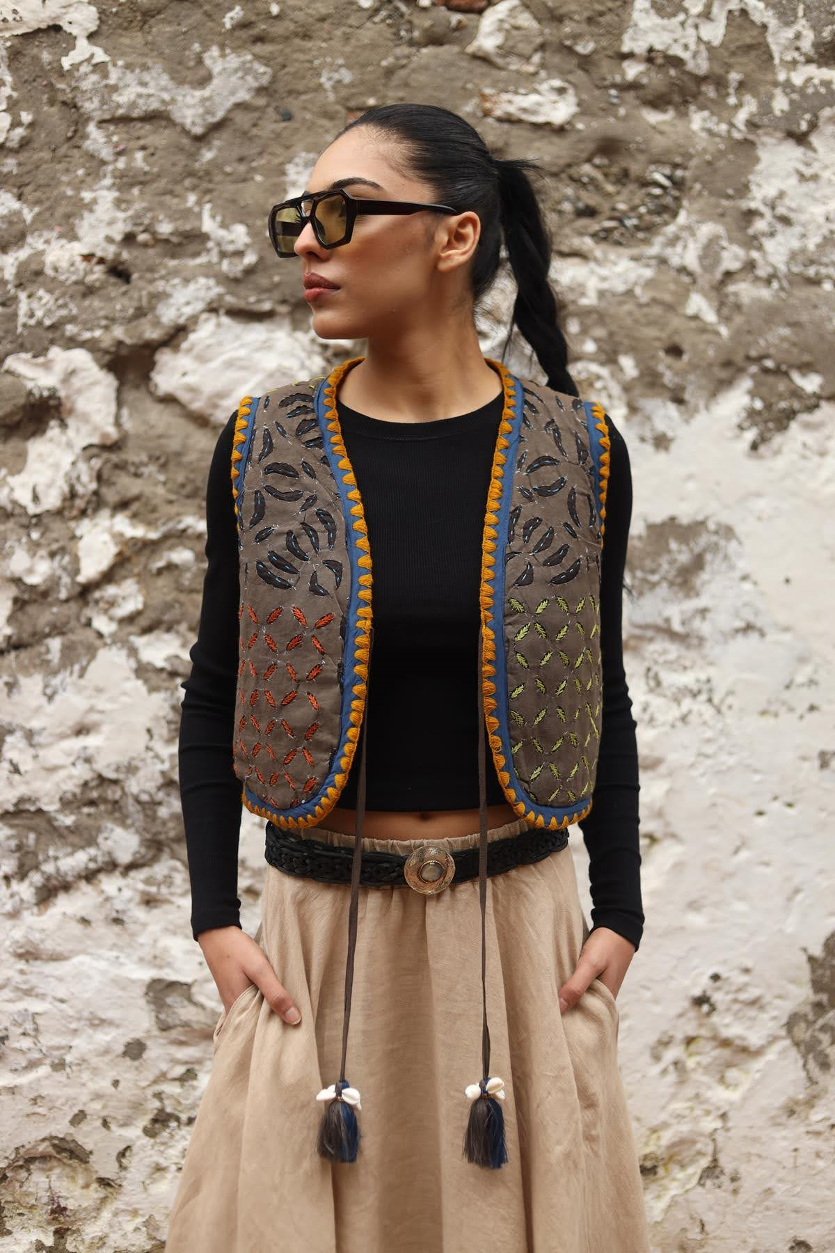 Dark Mink Seashell Fringed Vest