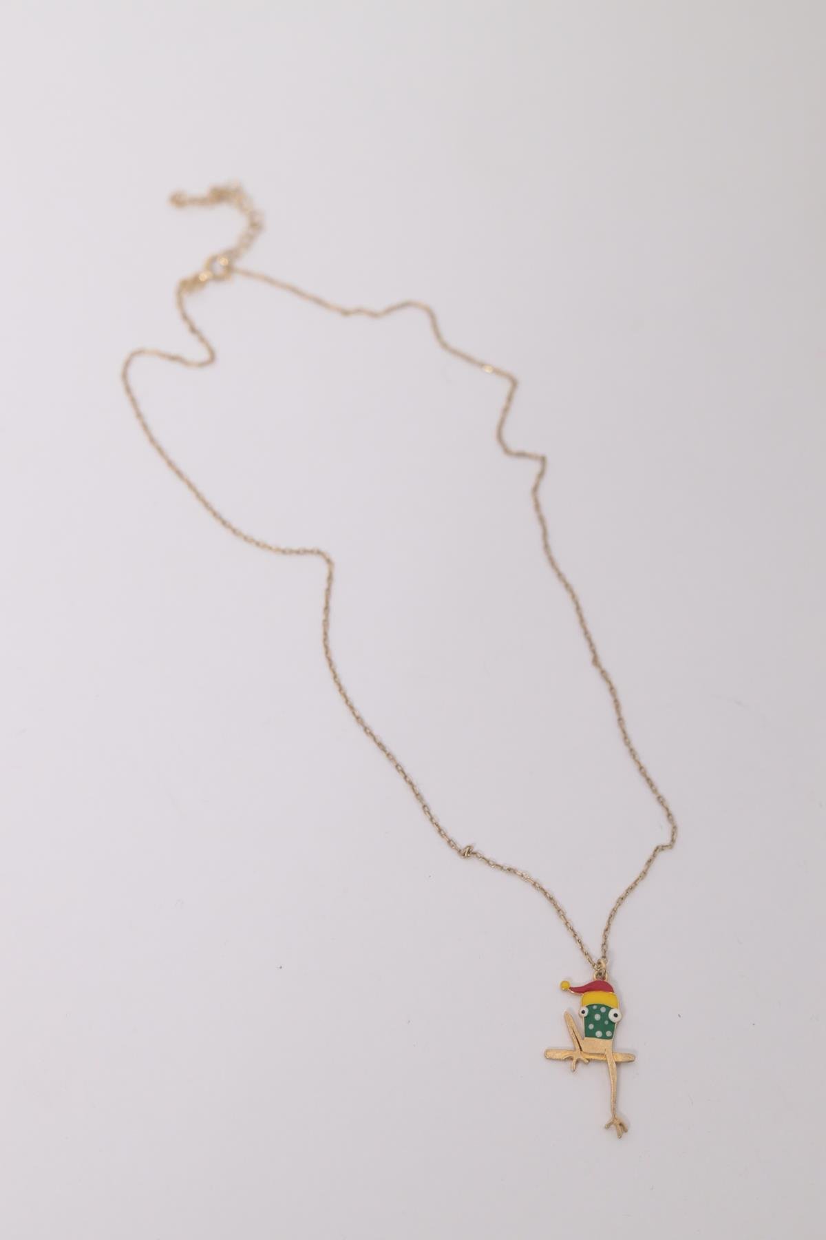 Gümüş Kurbağa Tasarım Mineli Kolye