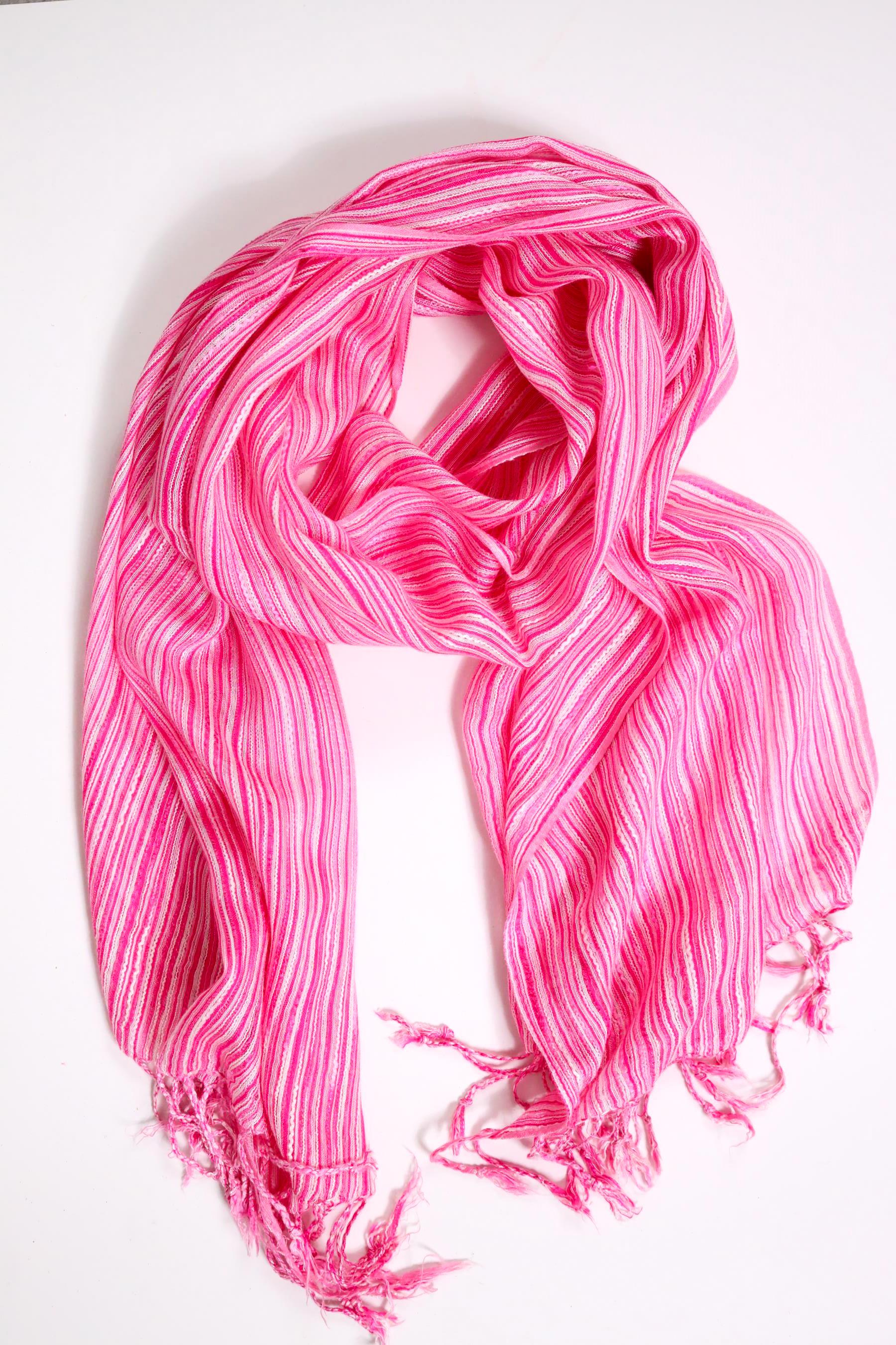 Pembe Çizgi Desen Şal - Şaman Butik Pembe Çizgi Desen Şal