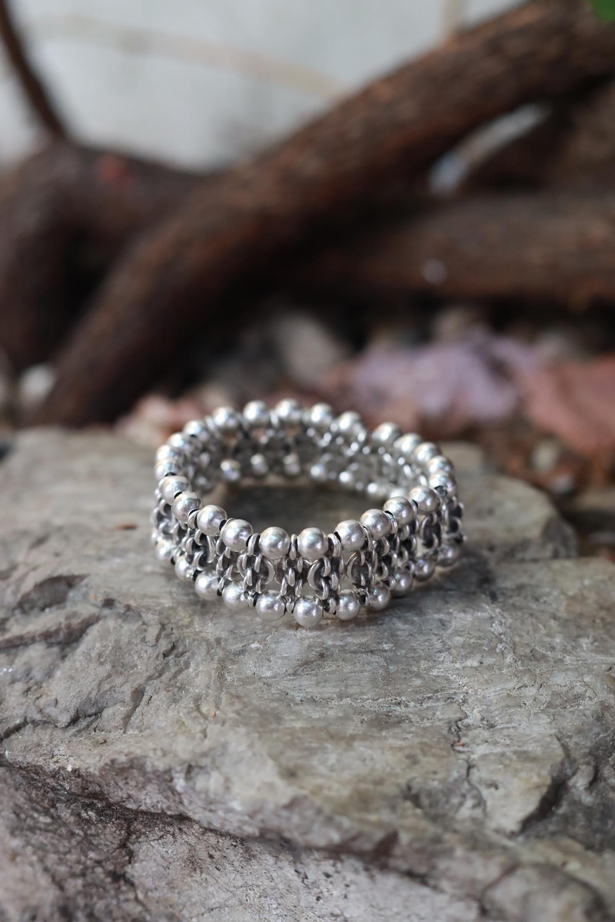 Gümüş Kaplama Örme Bileklik