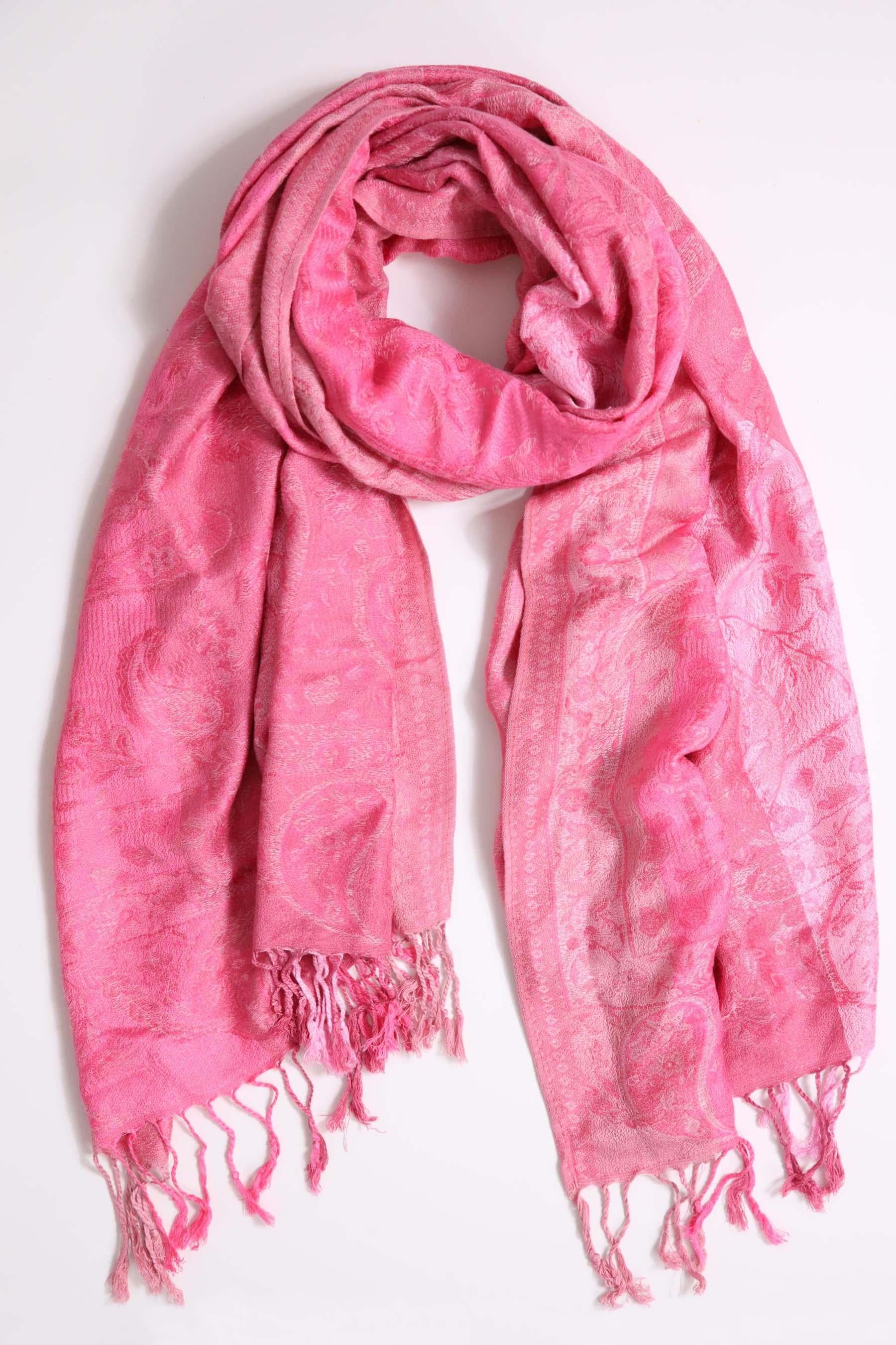 Pembe Otantik Desenli İpek Şal - Şaman Butik Pembe Otantik Desenli İpek Şal