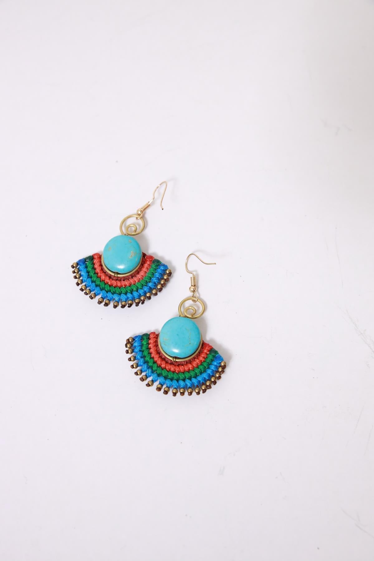  Turkuaz Taşlı Örgü Tasarım Küpe