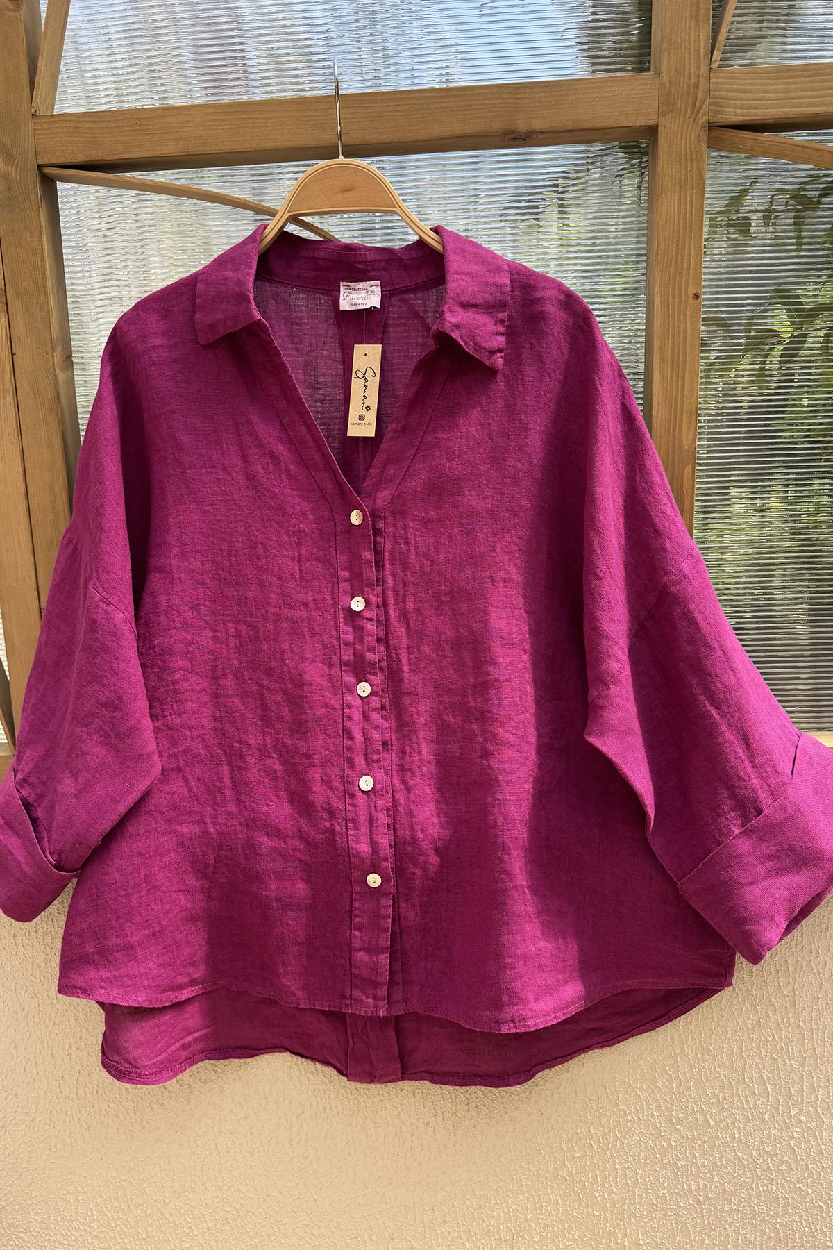Purple Back Detailed Linen Shirt