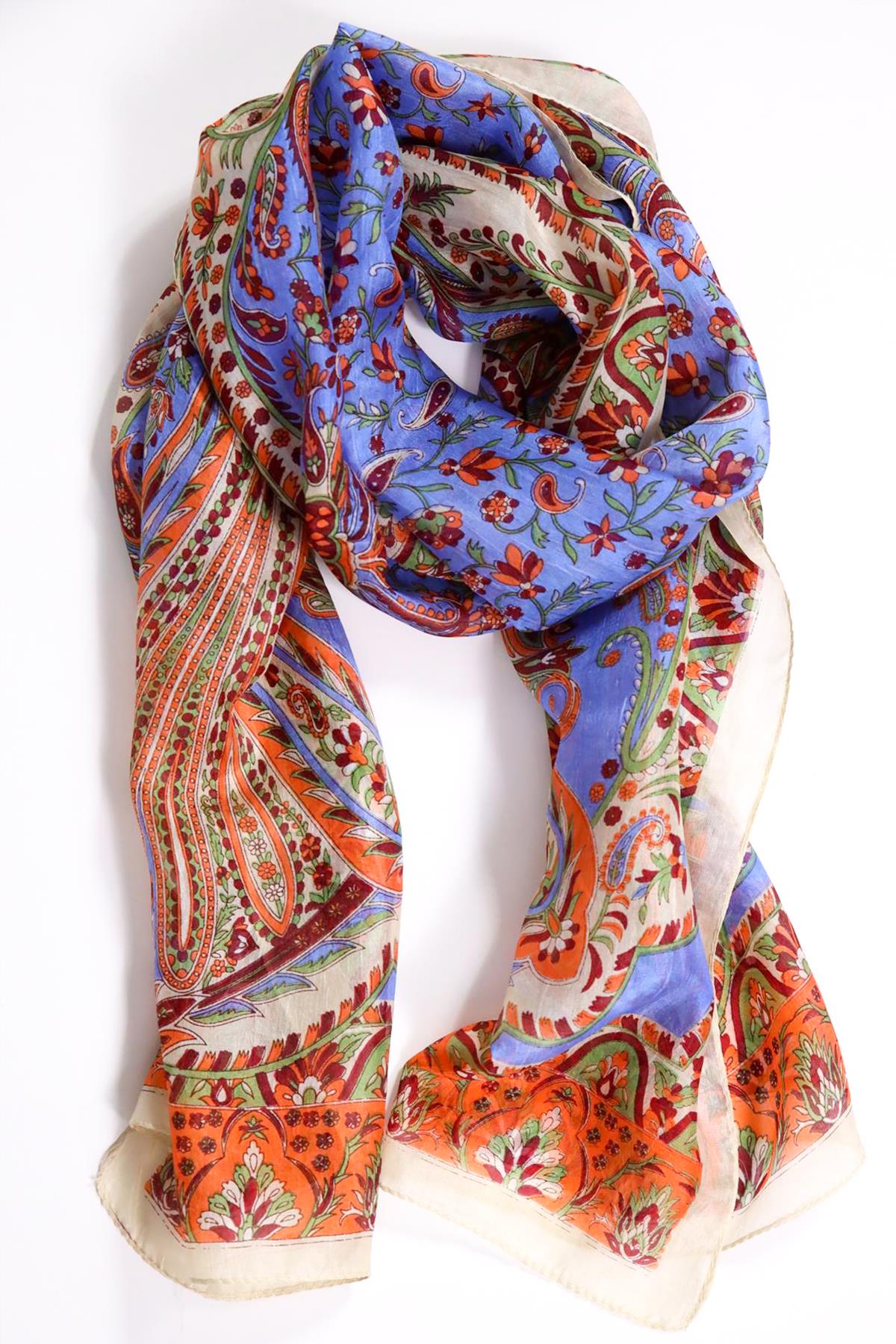 Bej Desenli İpek Şal - Şaman Butik Bej Desenli İpek Şal