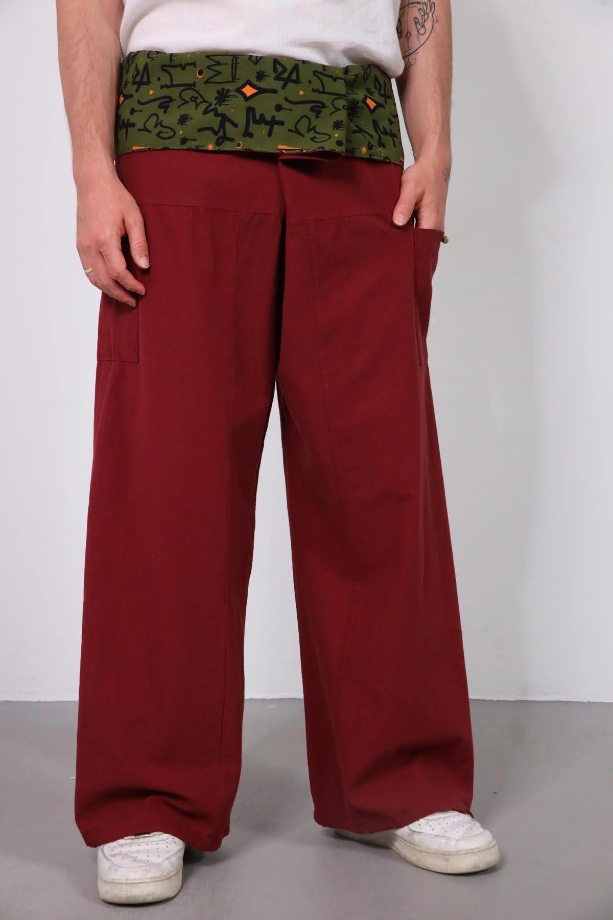  Bordo Beli Desenli Balıkçı Pantolon