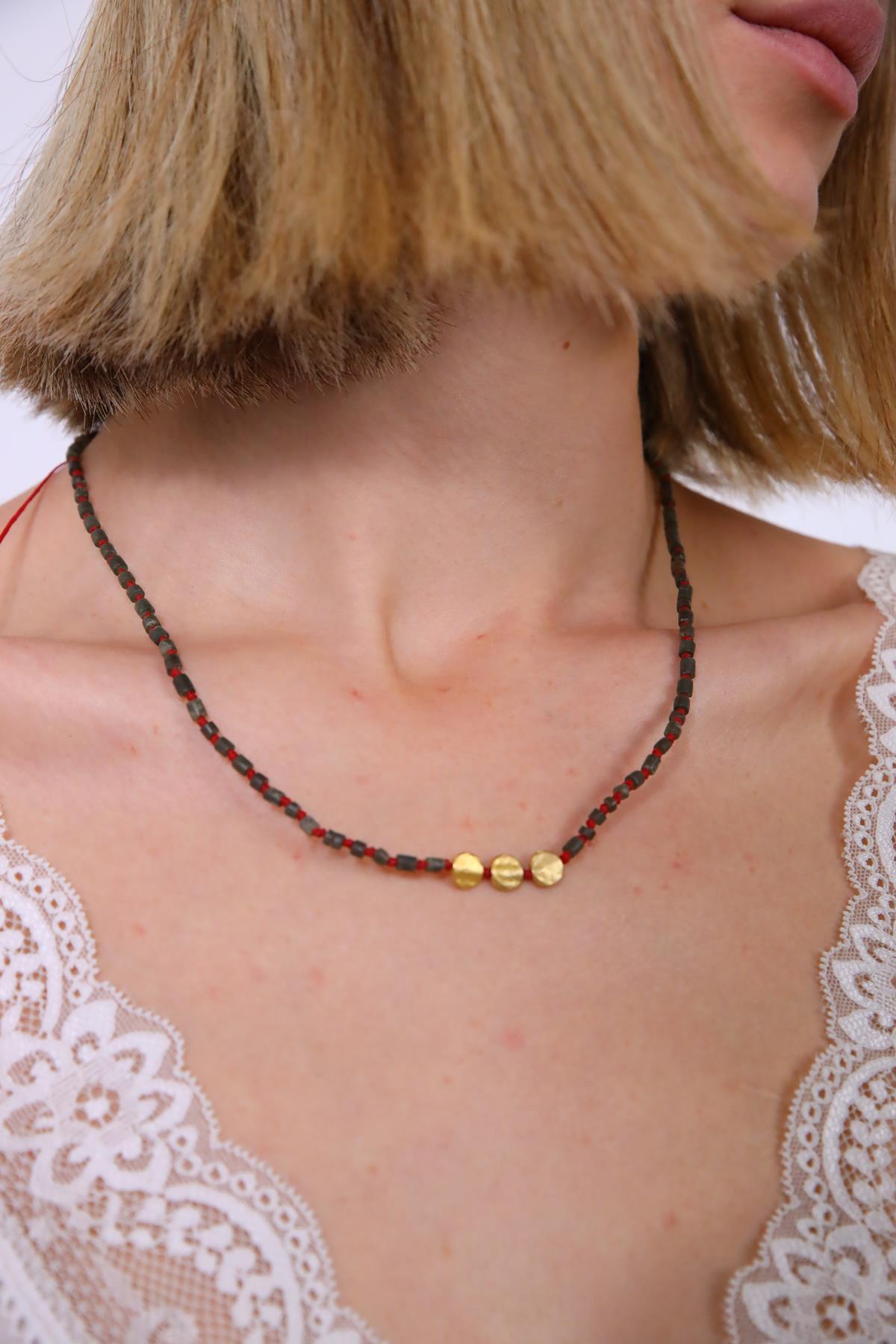 Yeşim Taşlı Tasarım Pirinç Kolye - Şaman Butik Yeşim Taşlı Tasarım Pirinç Kolye