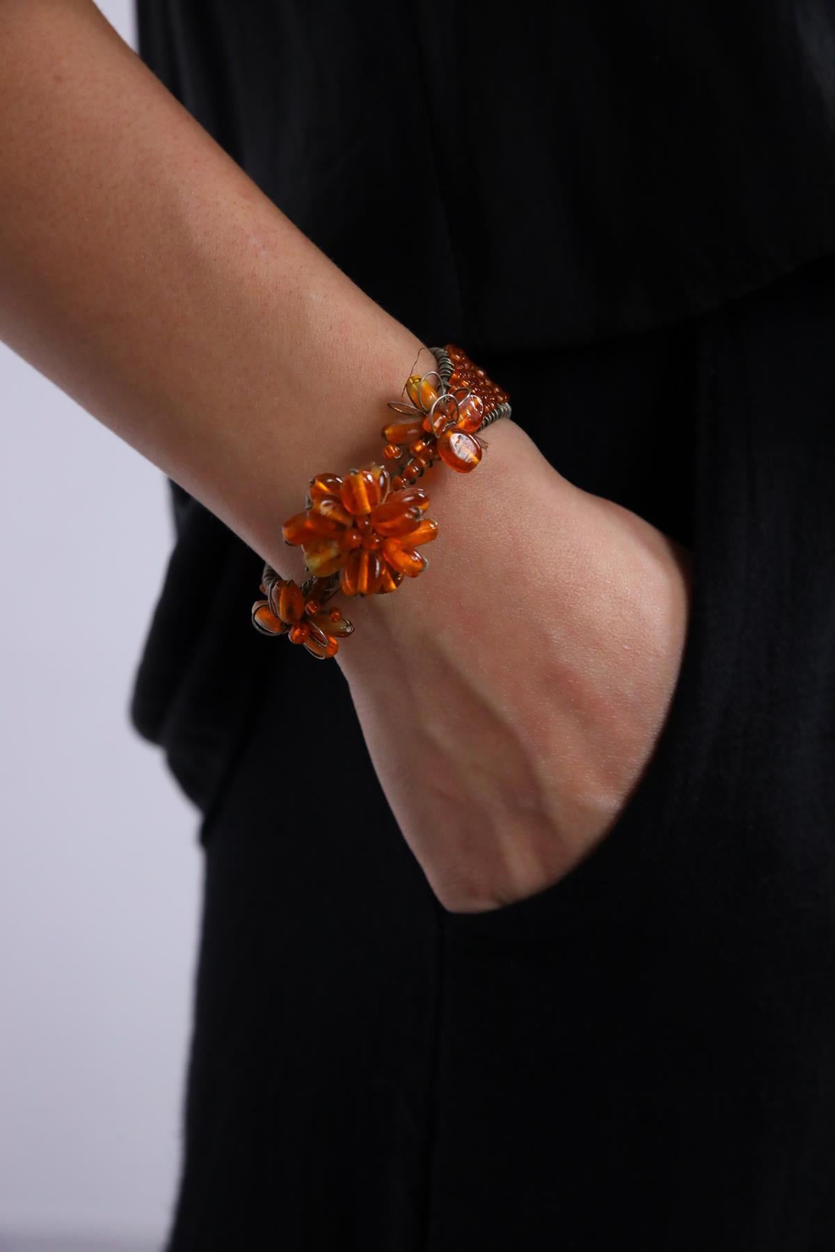  Turuncu Cam Gümüş Bileklik