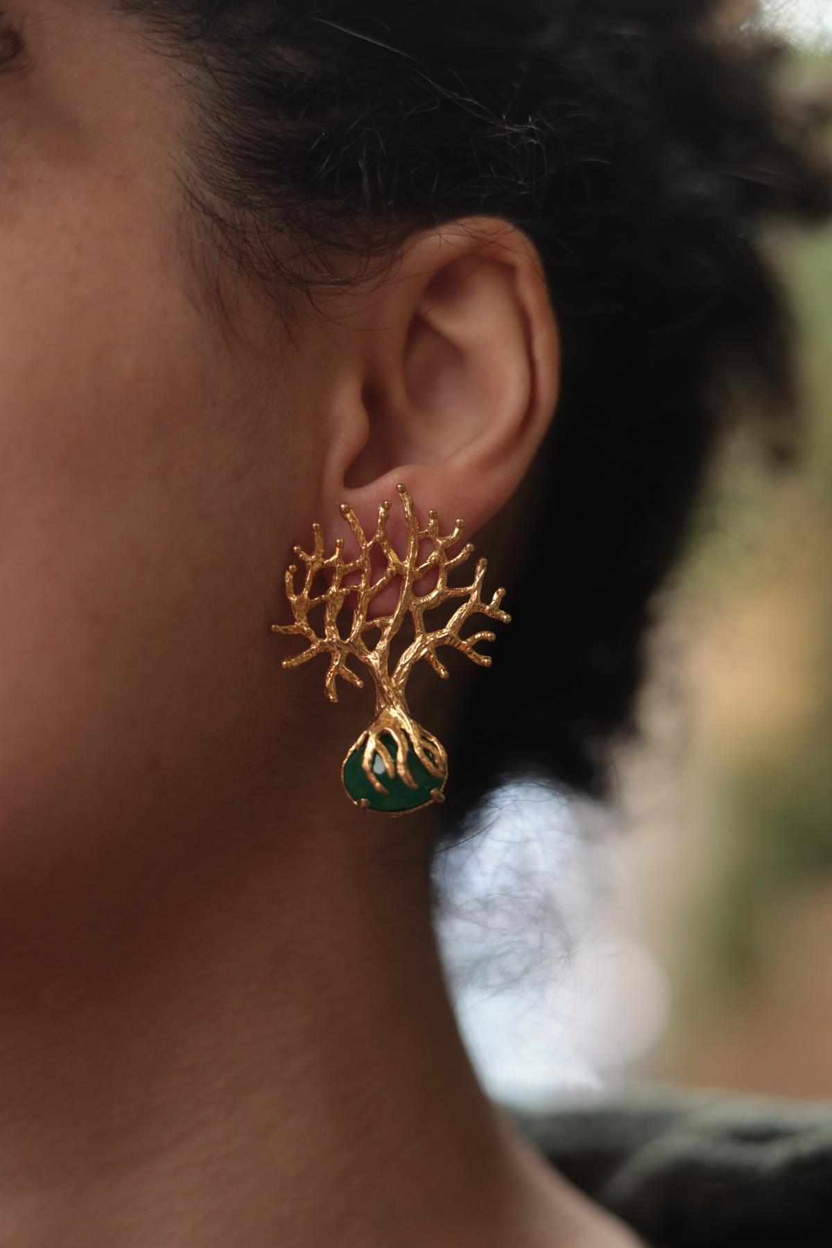 Altın Suyu Kaplama Hayat Ağacı Küpe