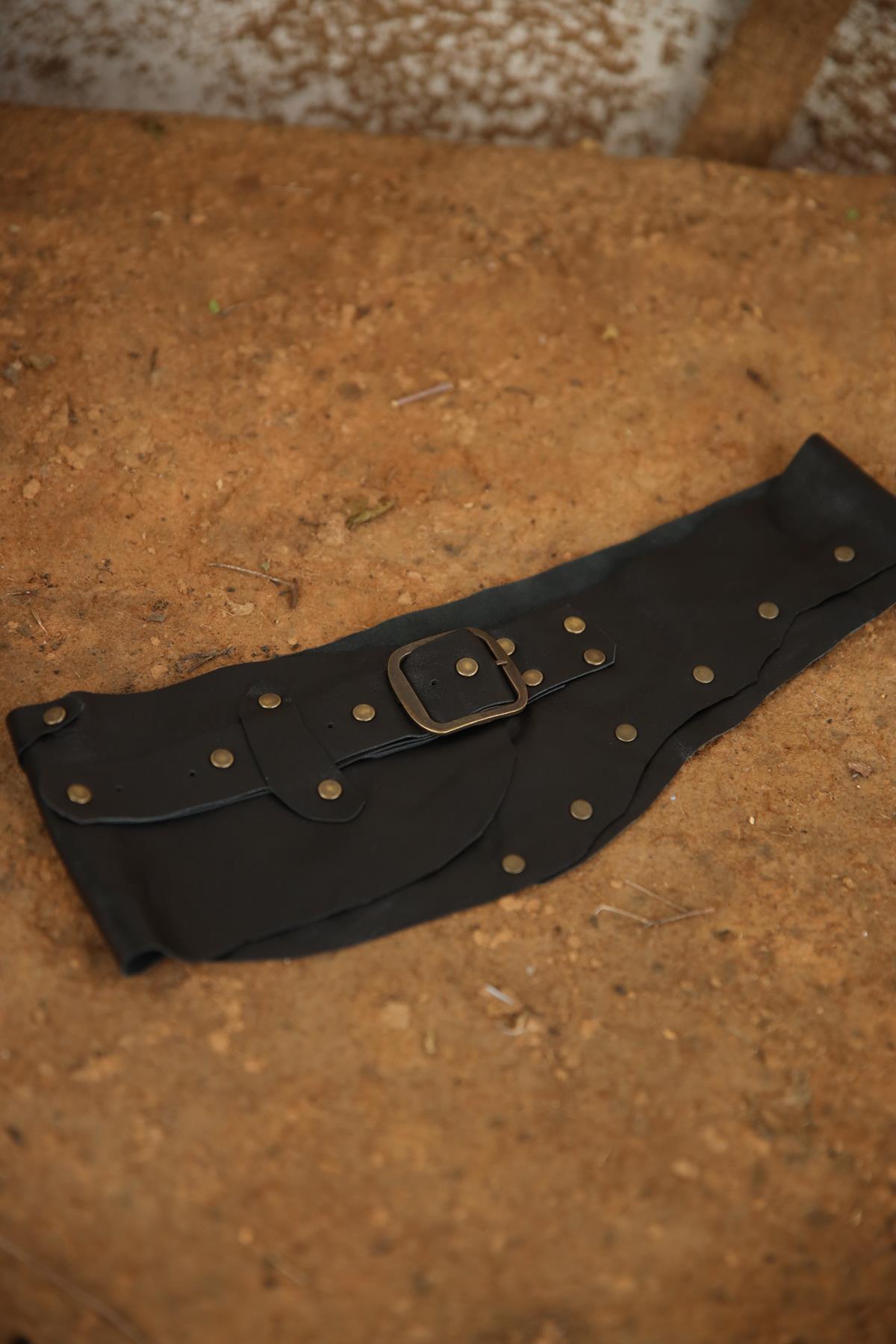 Black Stud Detail Patched Leather Belt