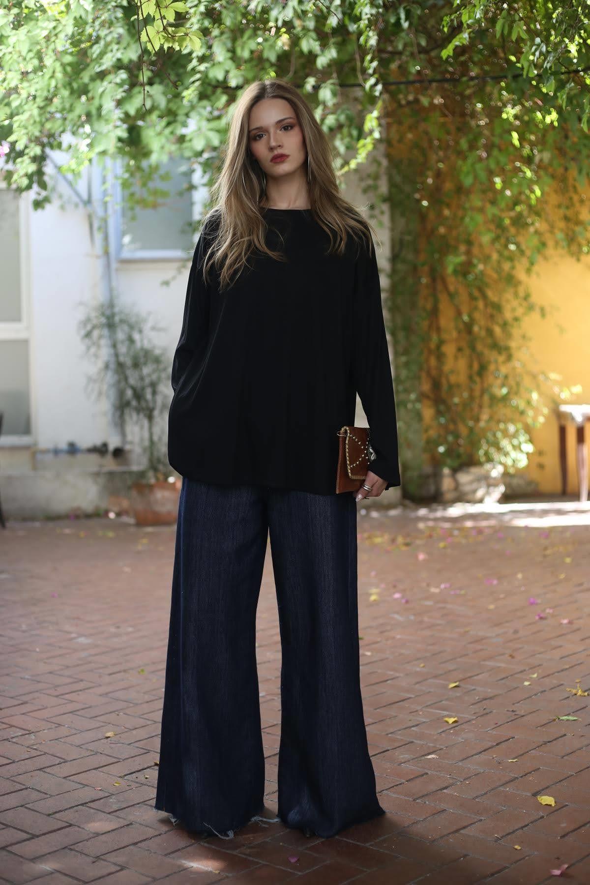 Siyah Salaş Uzun Kollu Bluz