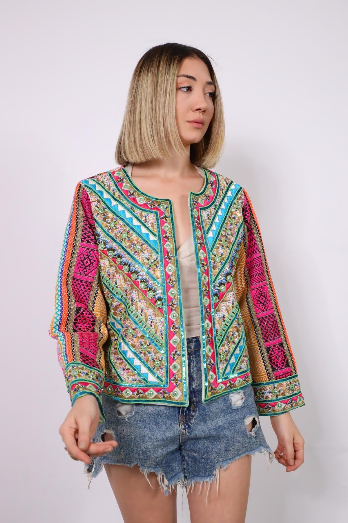 Yeşil İşlemeli Deniz Kabuklu Otantik Ceket - Şaman Butik Yeşil İşlemeli Deniz Kabuklu Otantik Ceket