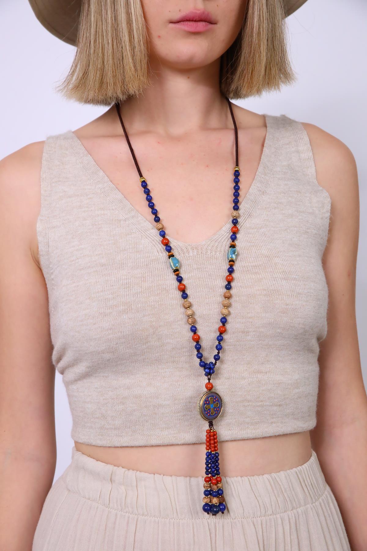 Lapis Taşlı Uzun Kolye - Şaman Butik Lapis Taşlı Uzun Kolye