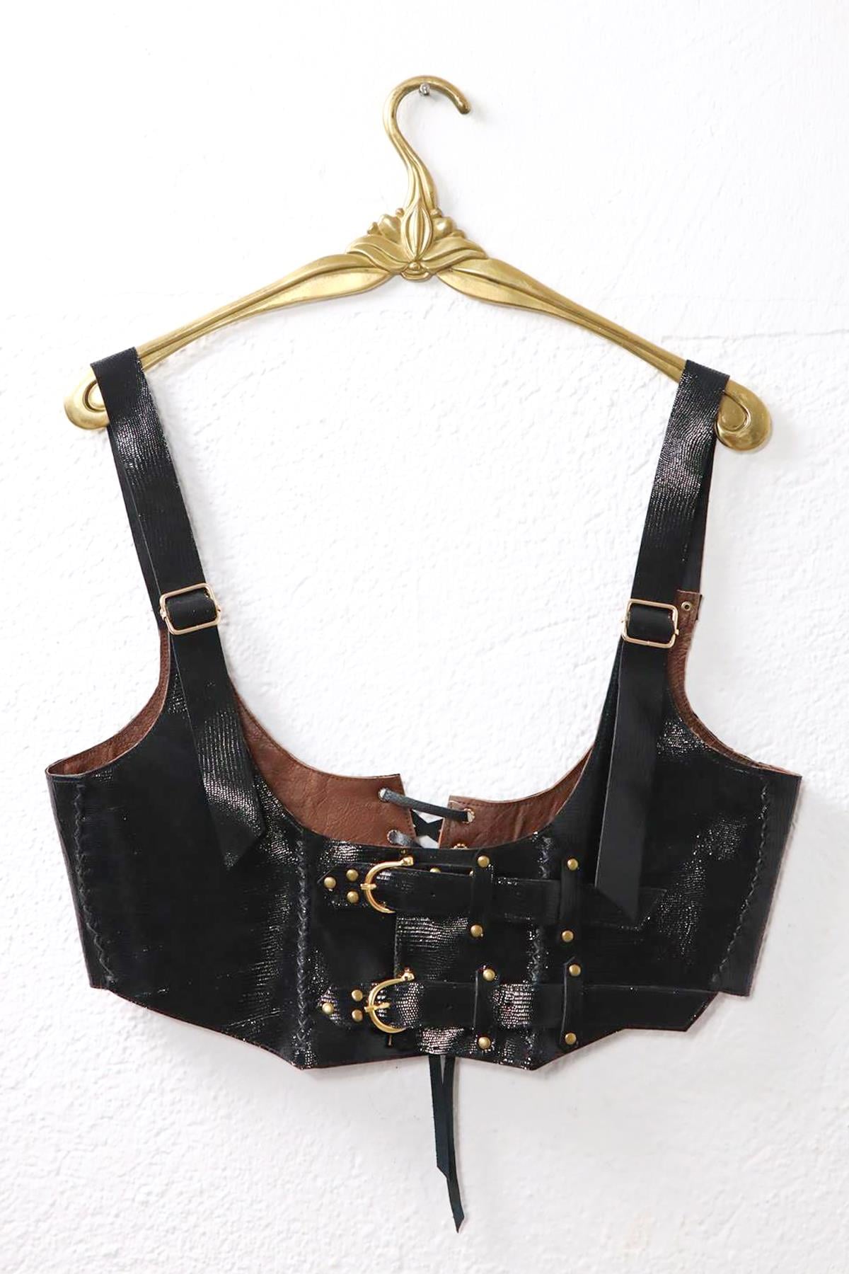 Siyah Kemerli Deri Korse - Şaman Butik Siyah Kemerli Deri Korse