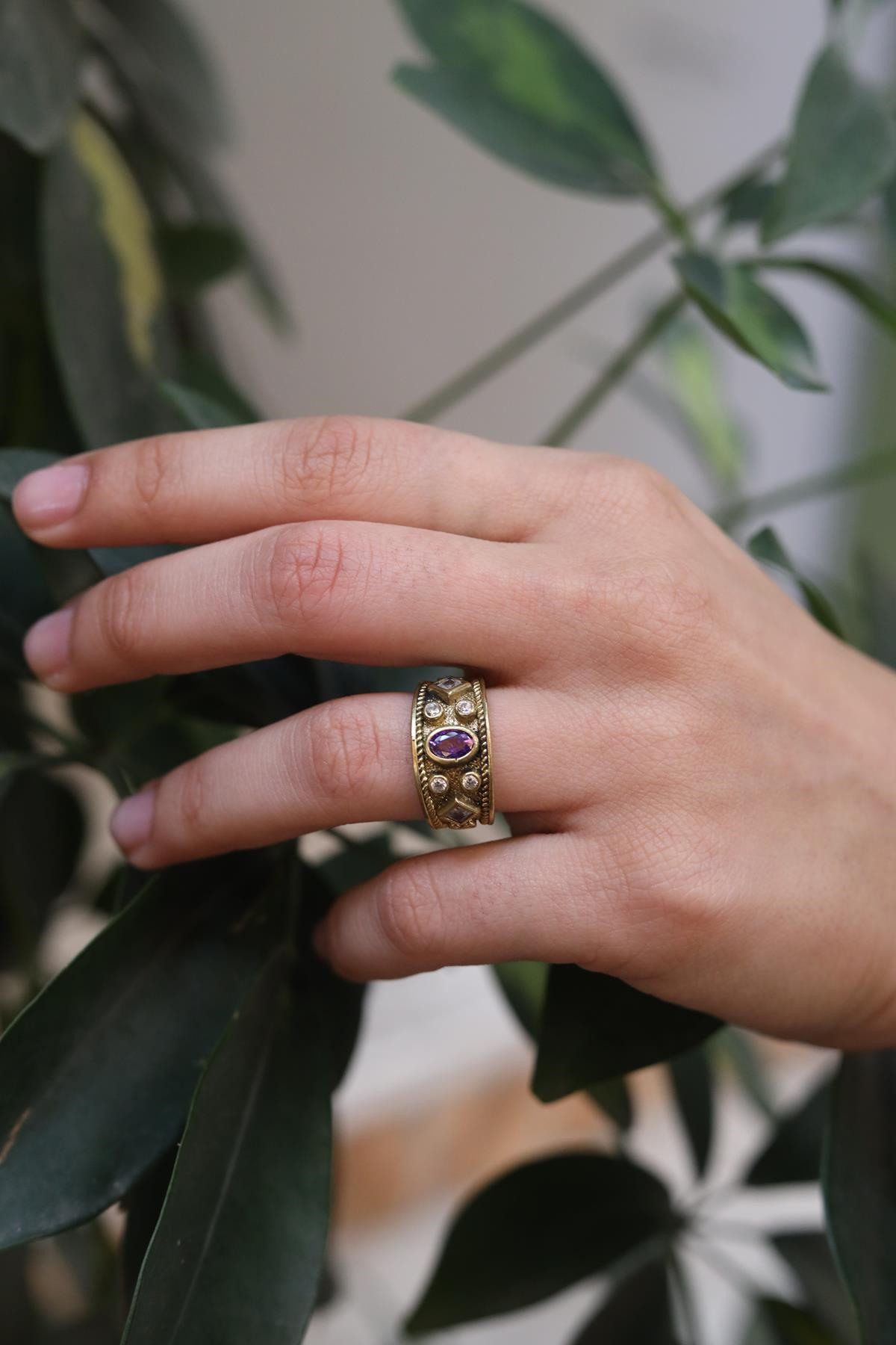 Bronze Purple Stone Design Ring