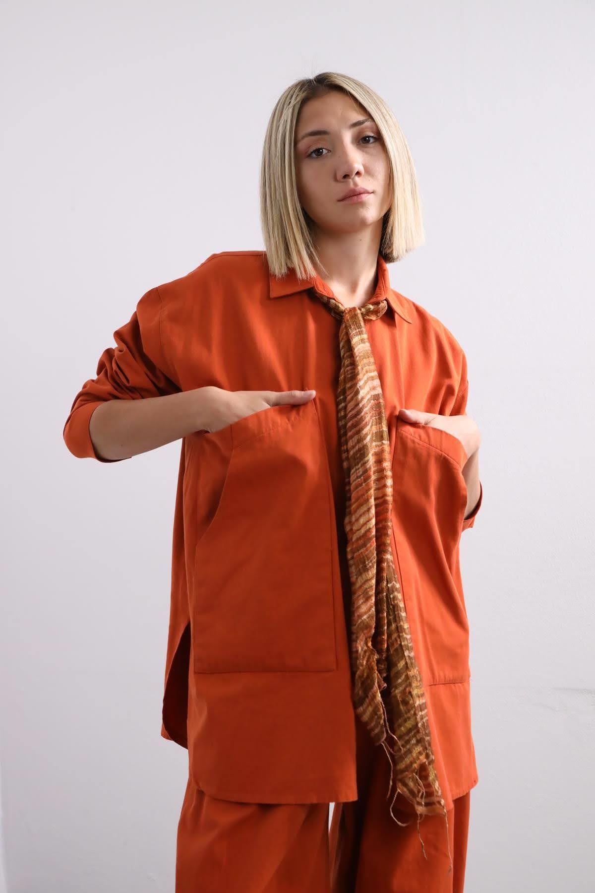 Kiremit Rengi Büyük Cepli Ceket - Şaman Butik - Bohem Giyim ve Aksesuar | Kadın & Erkek Kiremit Rengi Büyük Cepli Ceket