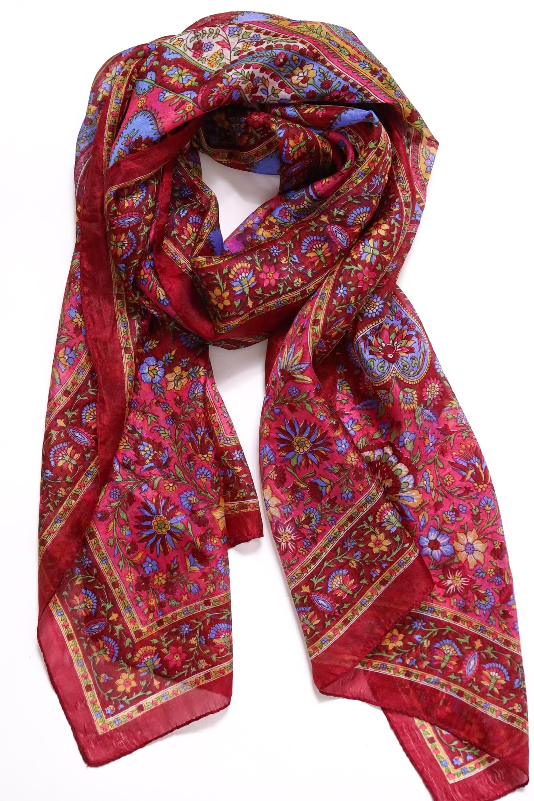 Bordo Desenli İpek Şal - Şaman Butik Bordo Desenli İpek Şal