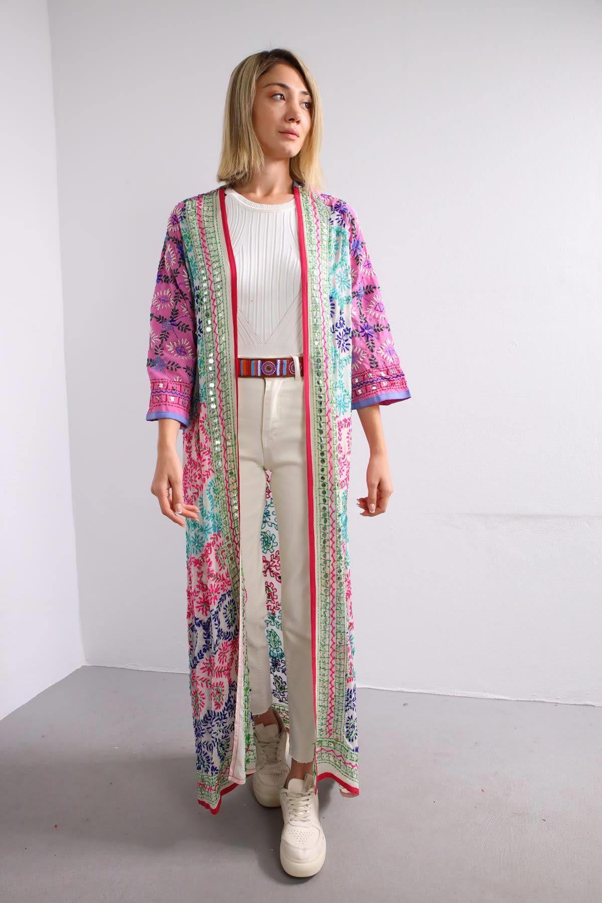 Pembe İşlemeli Bohem Kaftan - Şaman Butik Pembe İşlemeli Bohem Kaftan