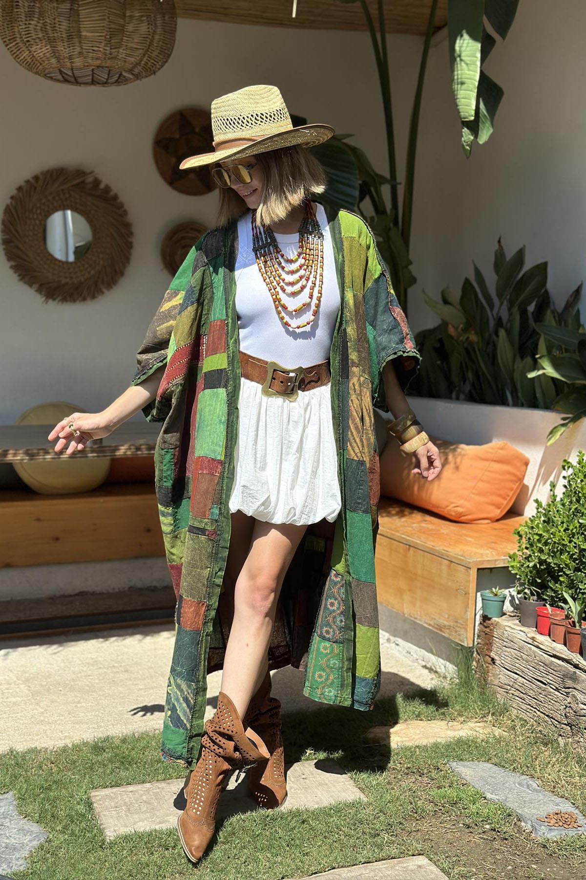  Yeşil Otantik Patchwork Kaftan